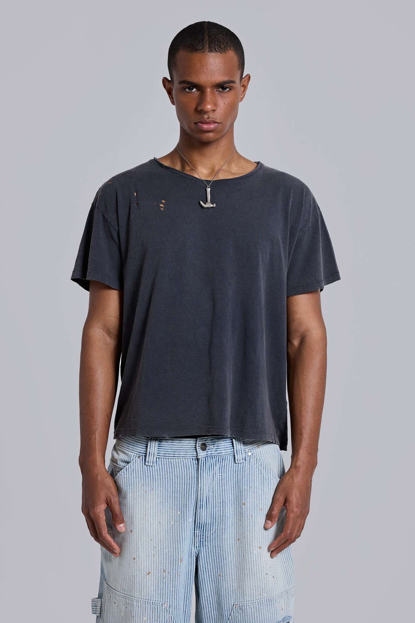 Washed Black Cropped Moth T-Shirt