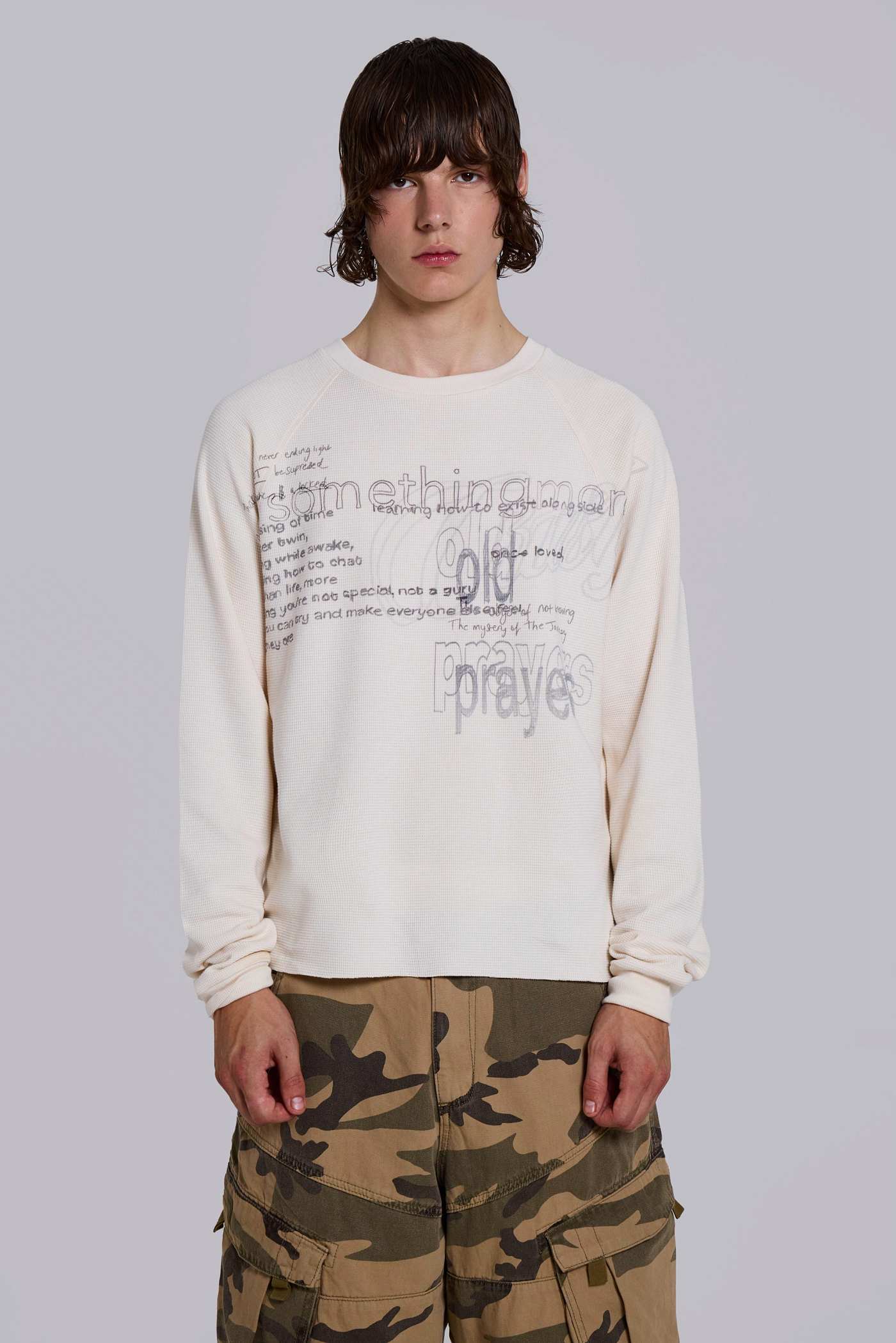 White Sketch Waffle LS Top