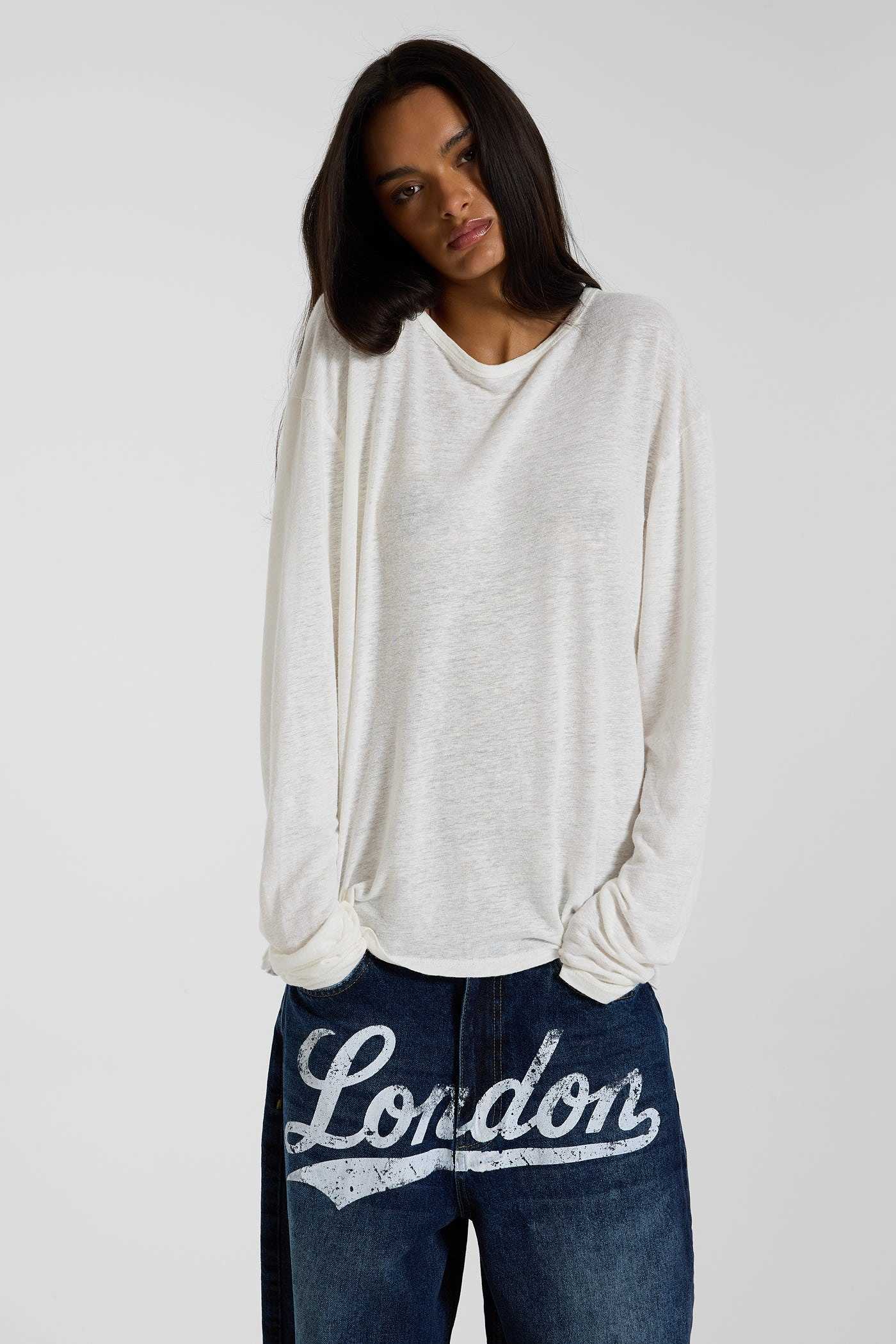 Slub White Long Sleeve T-Shirt