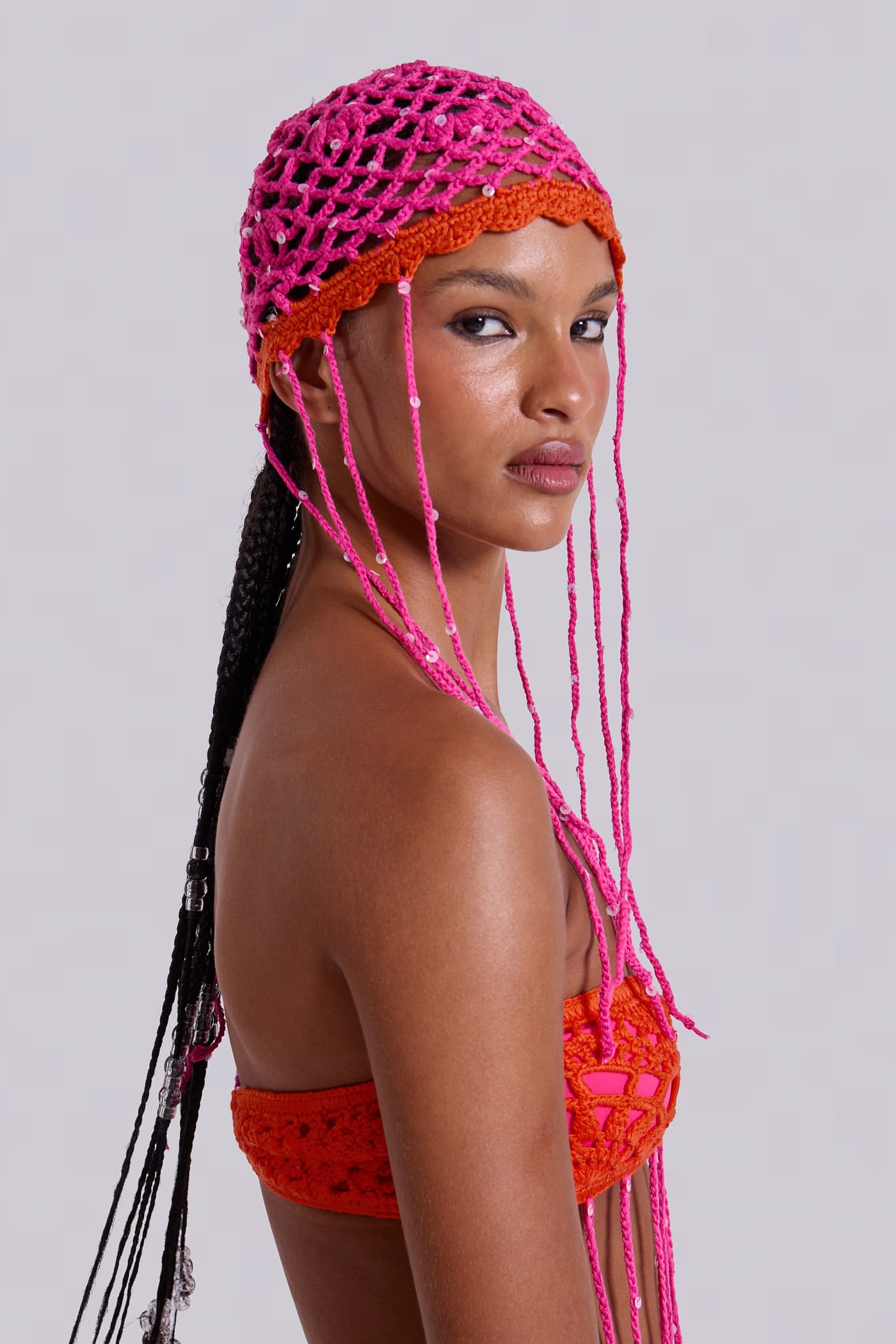 Aurea Crochet Fringe Sequin Hat | Jaded London | Clothing