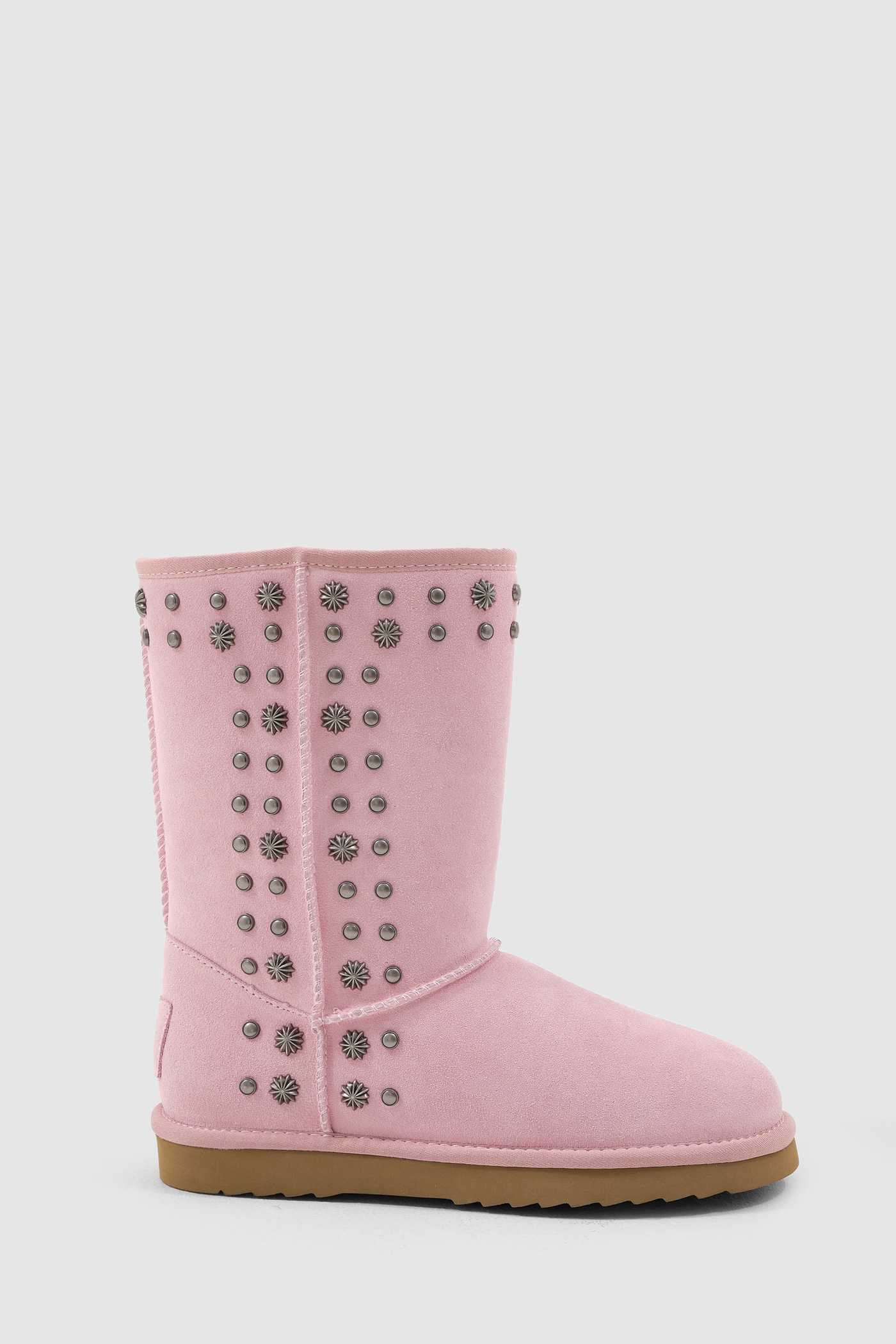 Bolted Stud Shearling Boots in Pink