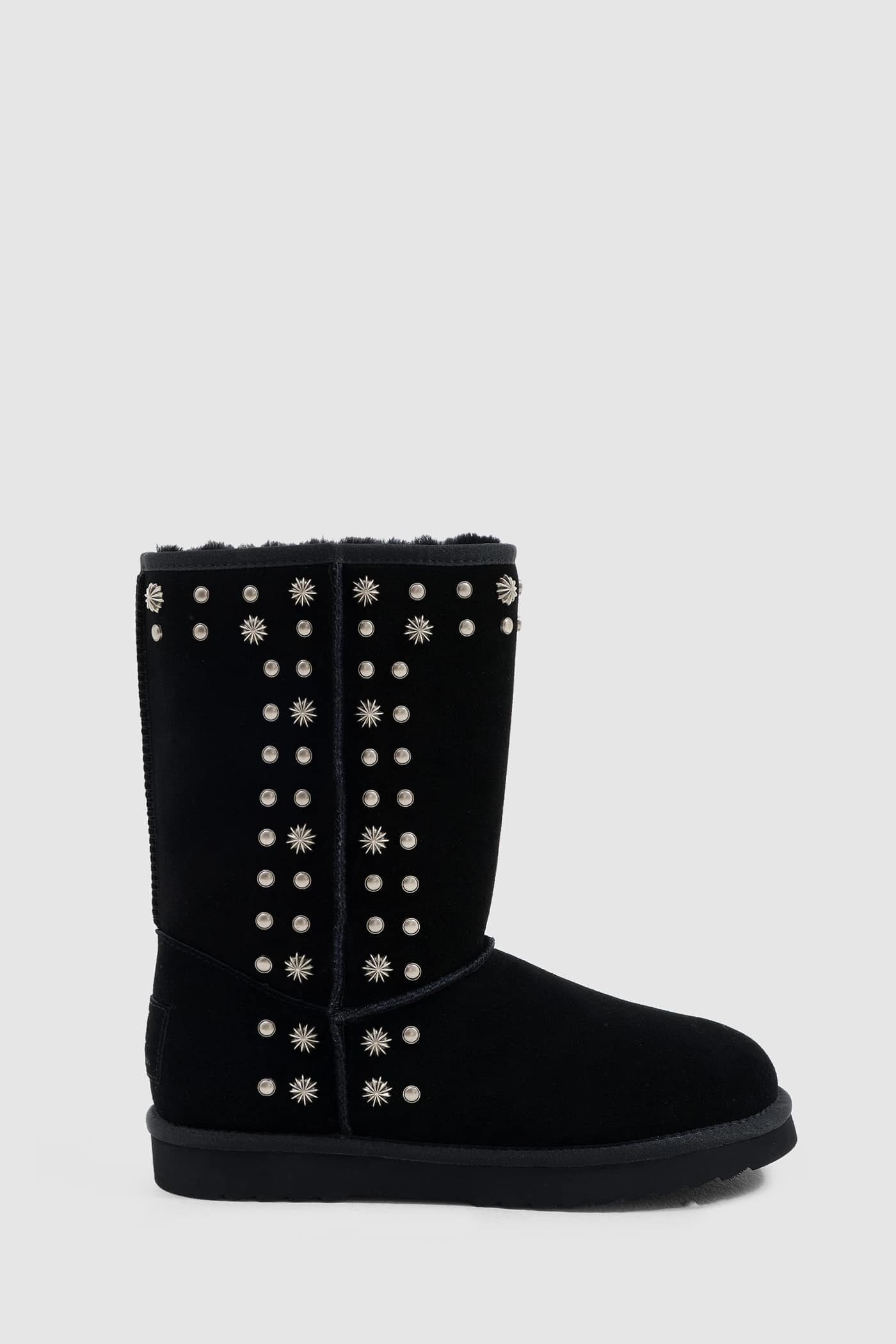 Bolted Stud Shearling Boots in Black