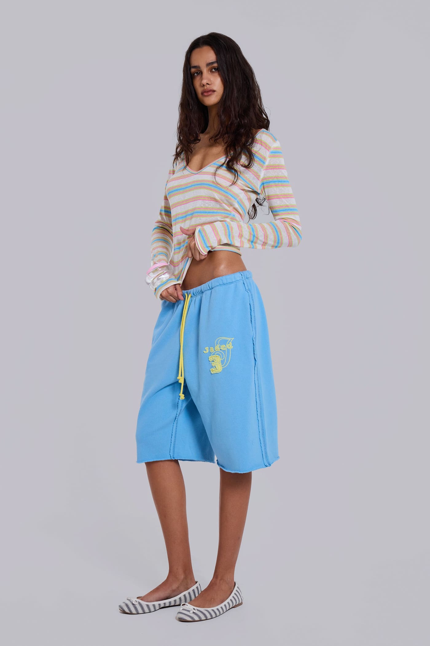 Cleo Slouchy Jogger Shorts in Blue