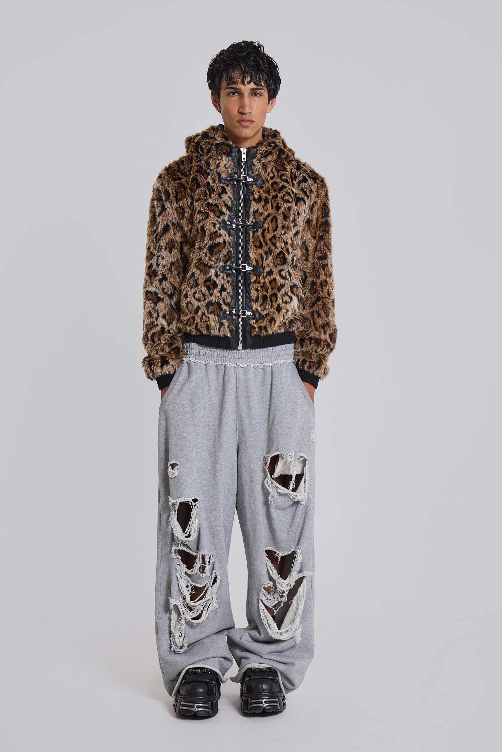 Distressed Grey Marl Baggy Monster Joggers