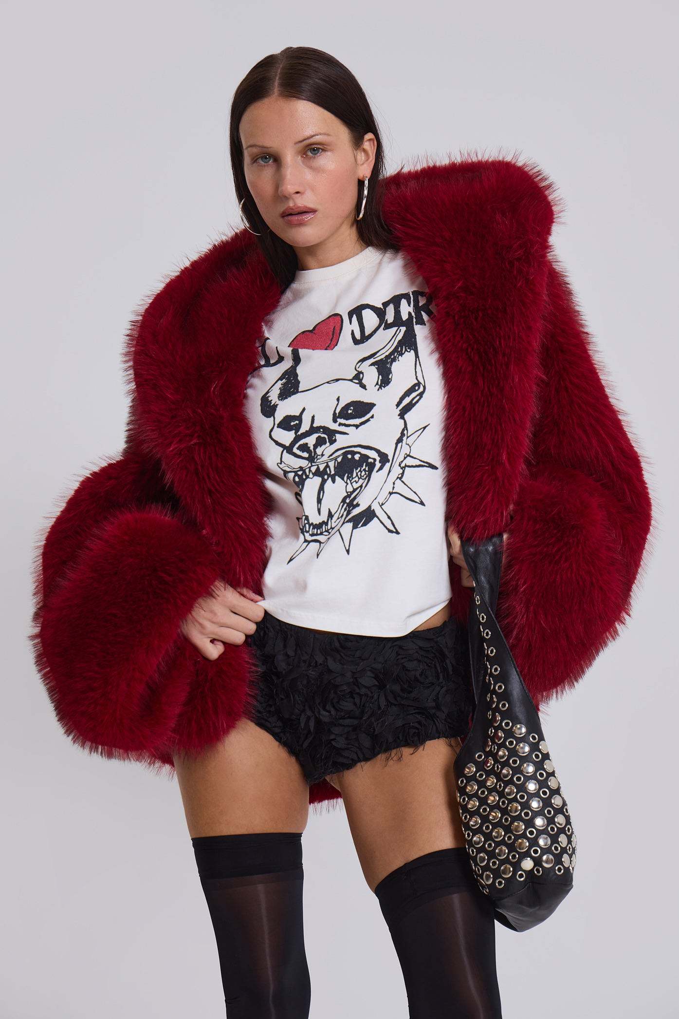 Mara Oversized Faux Fur Coat in Red