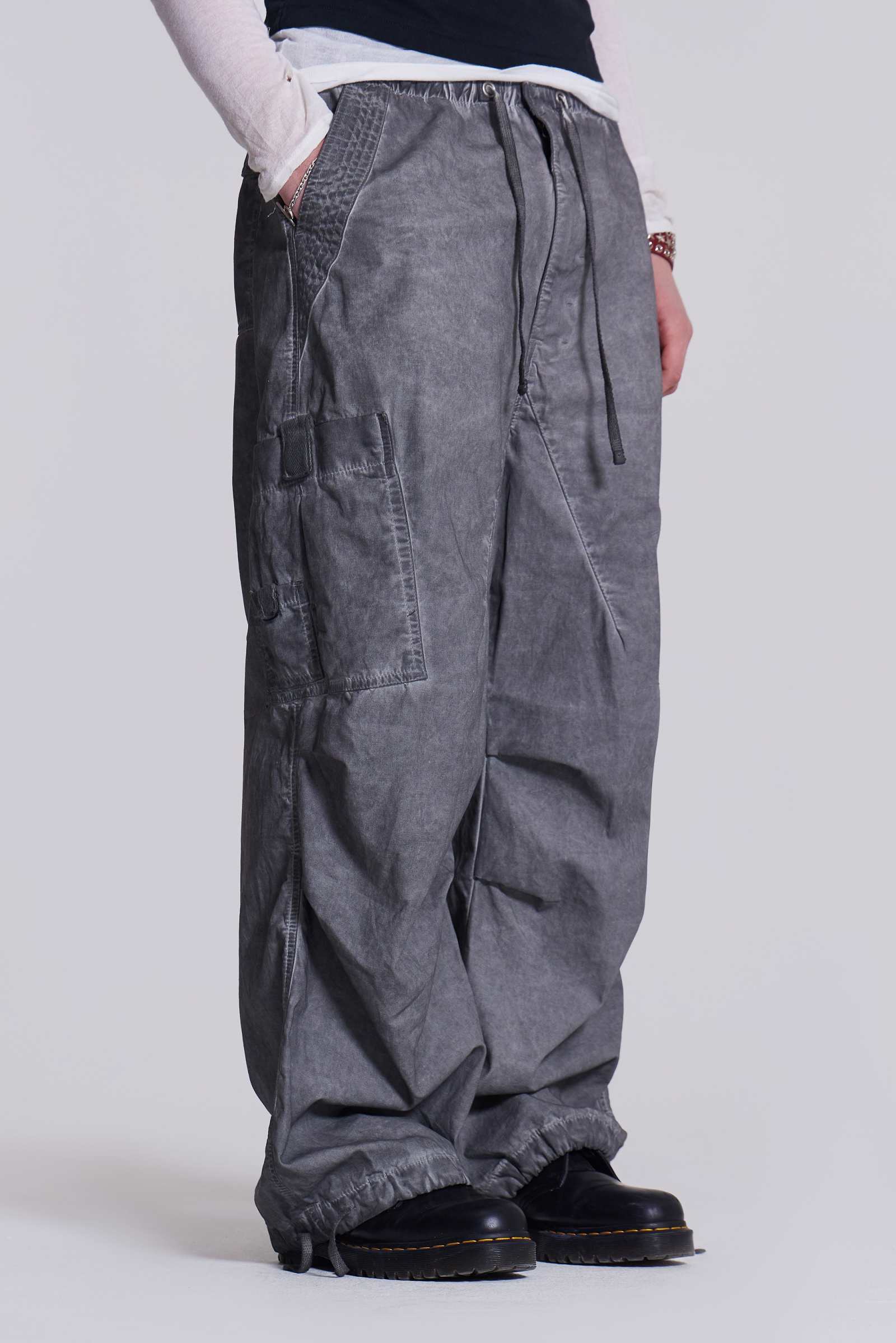 Shop Black Oil Wash Parachute Pants | Jaded London | Clothing