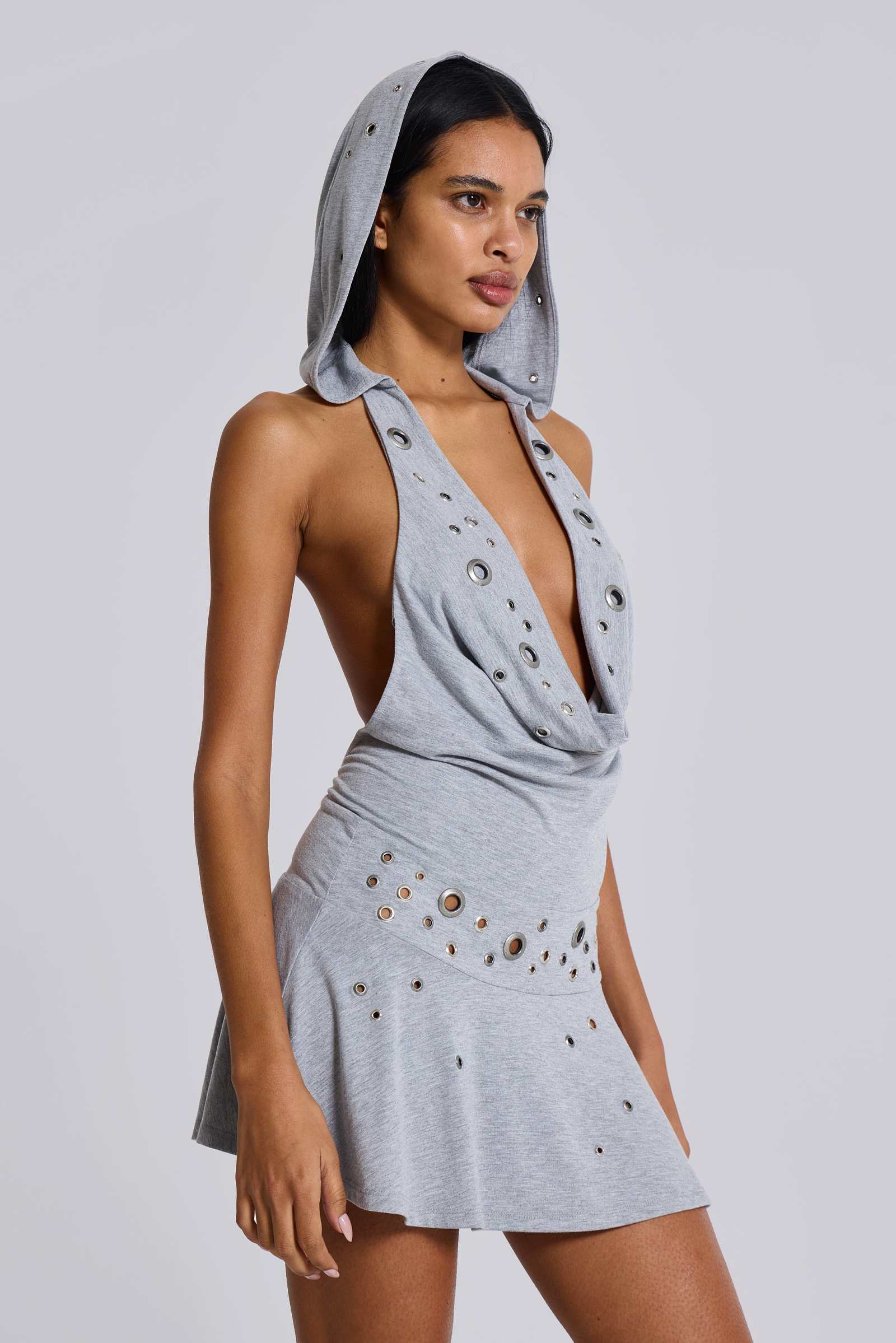 hooded mini dress Maxing Hooded Mini Dress With Eyelets | Jaded London