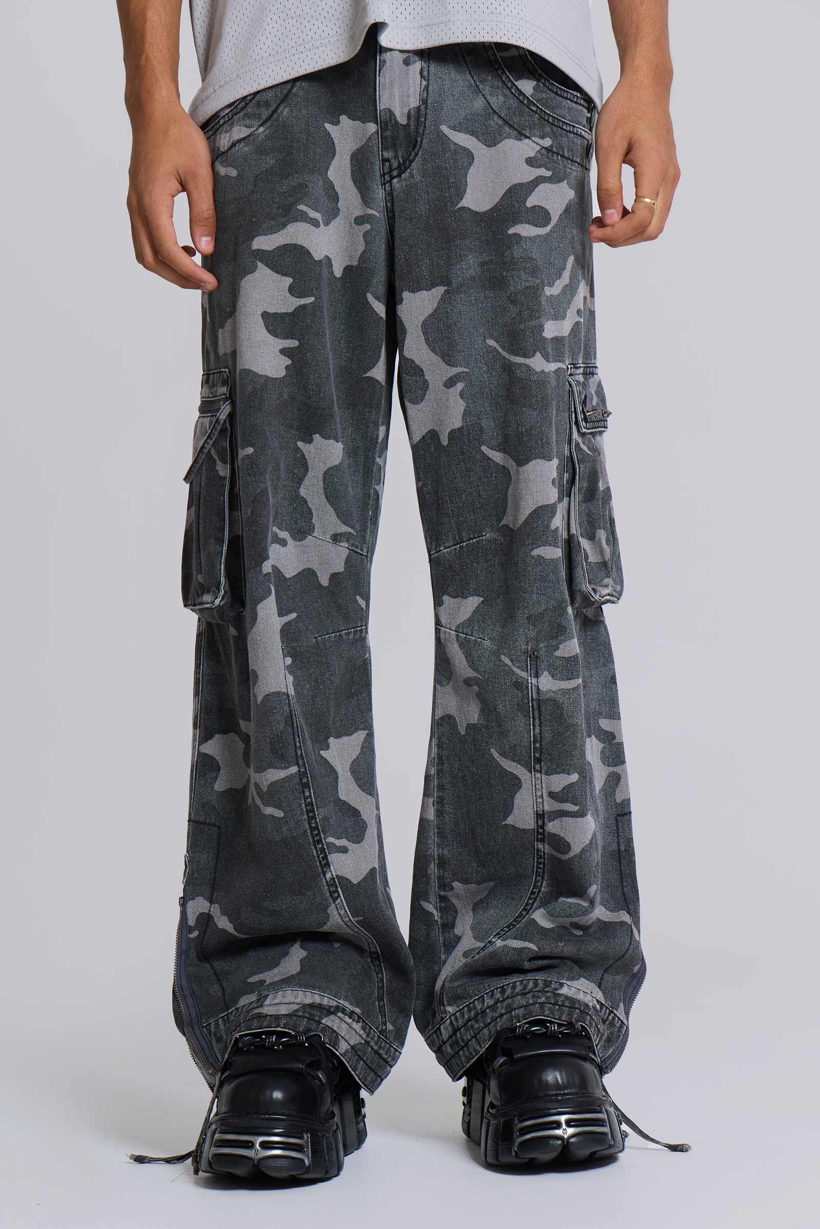 Washed Black Trooper Camo Cargo Pant