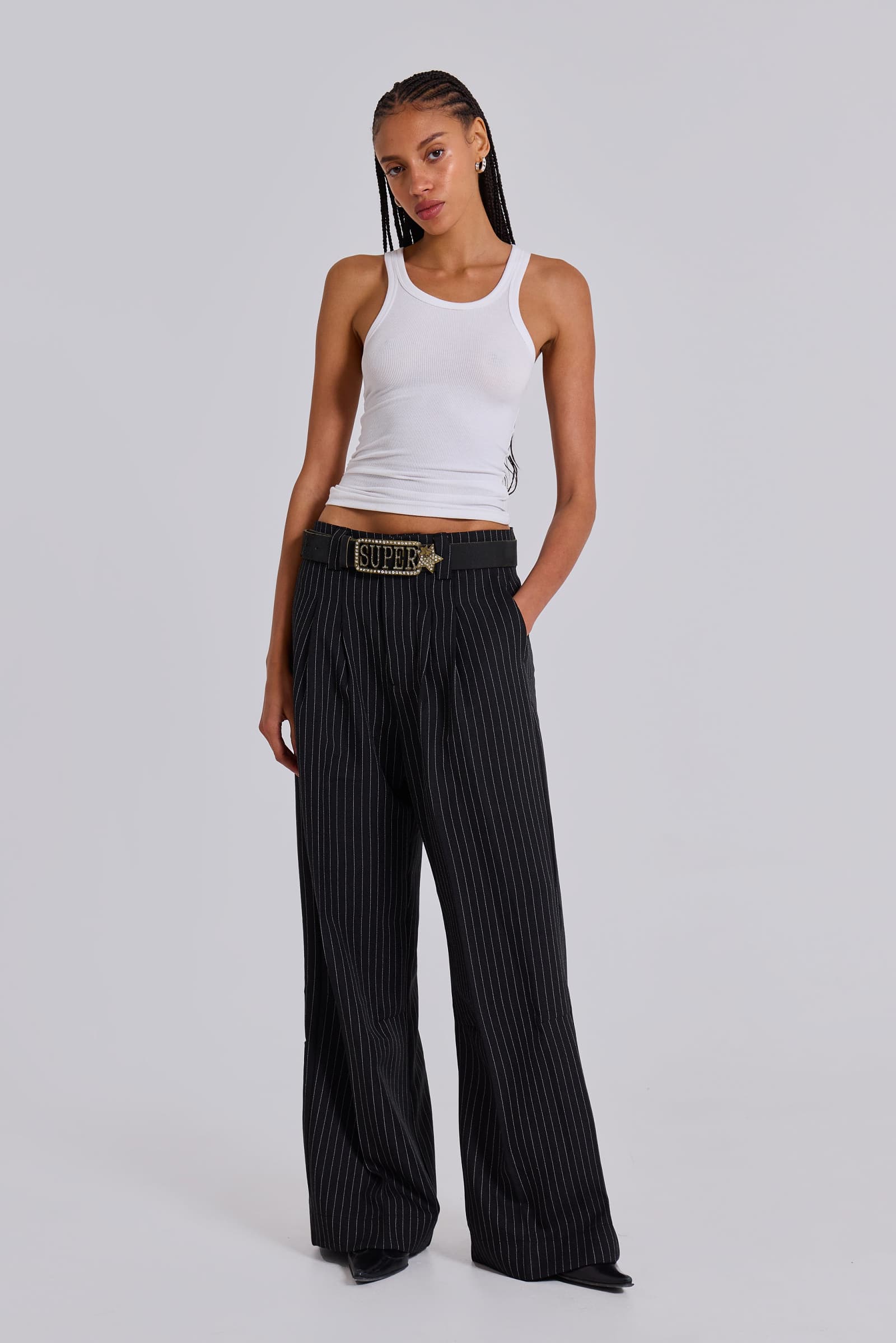 Black Pinstripe Goliath Pants | Jaded London | Clothing