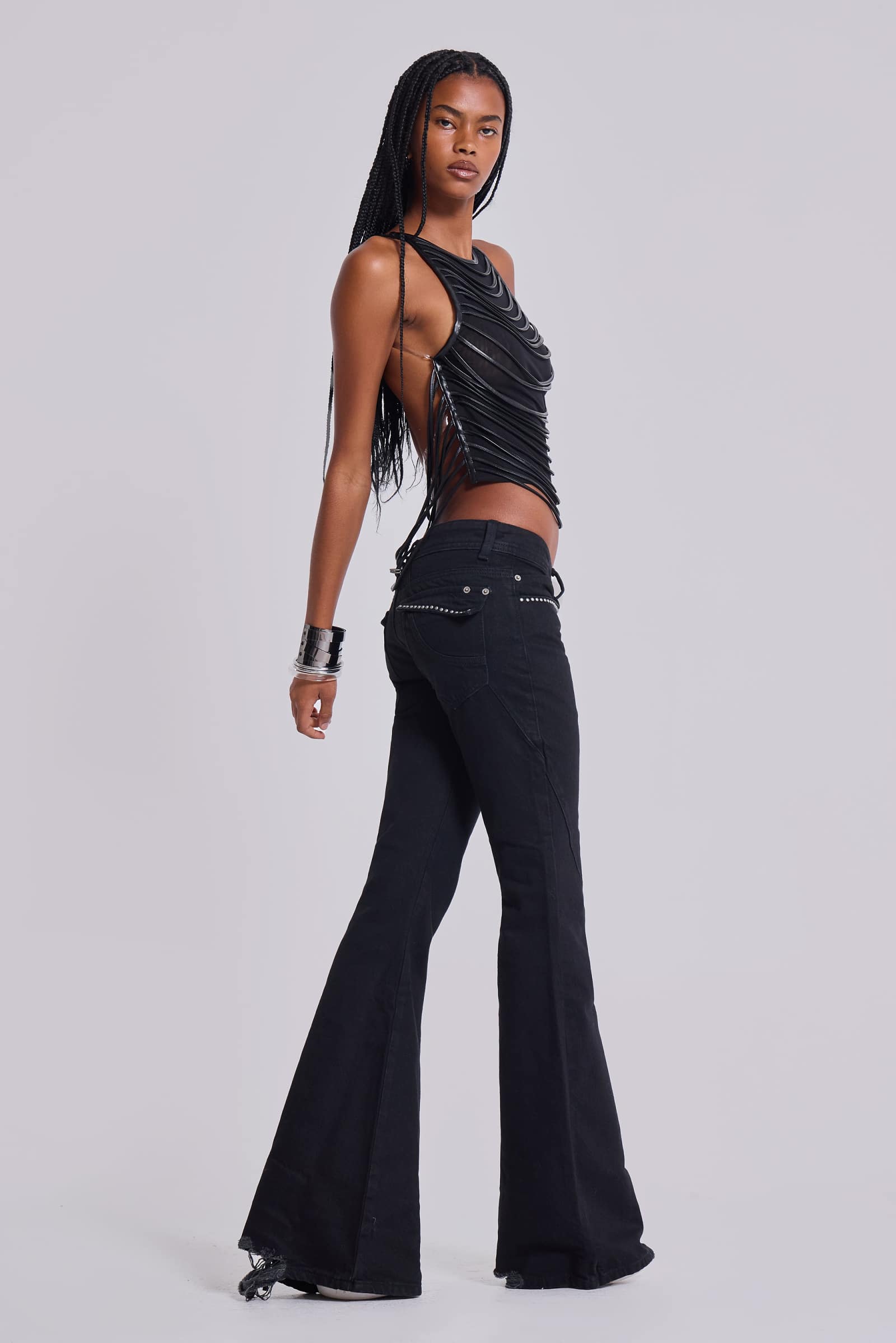 Jet Black Studded Drift Bootcut Jeans