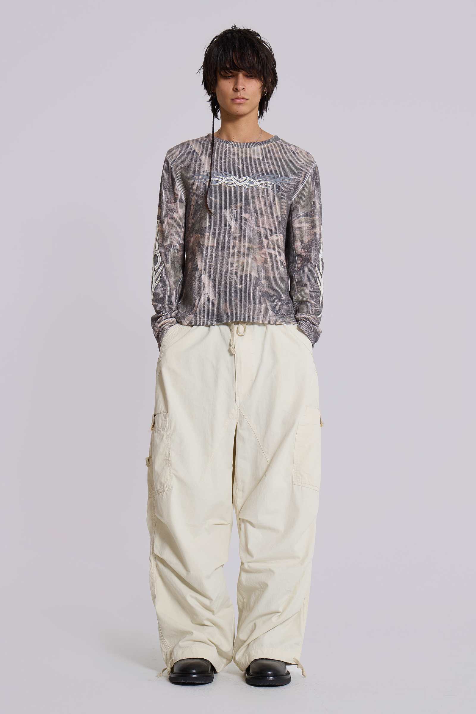 Ecru Parachute Cargo Pants