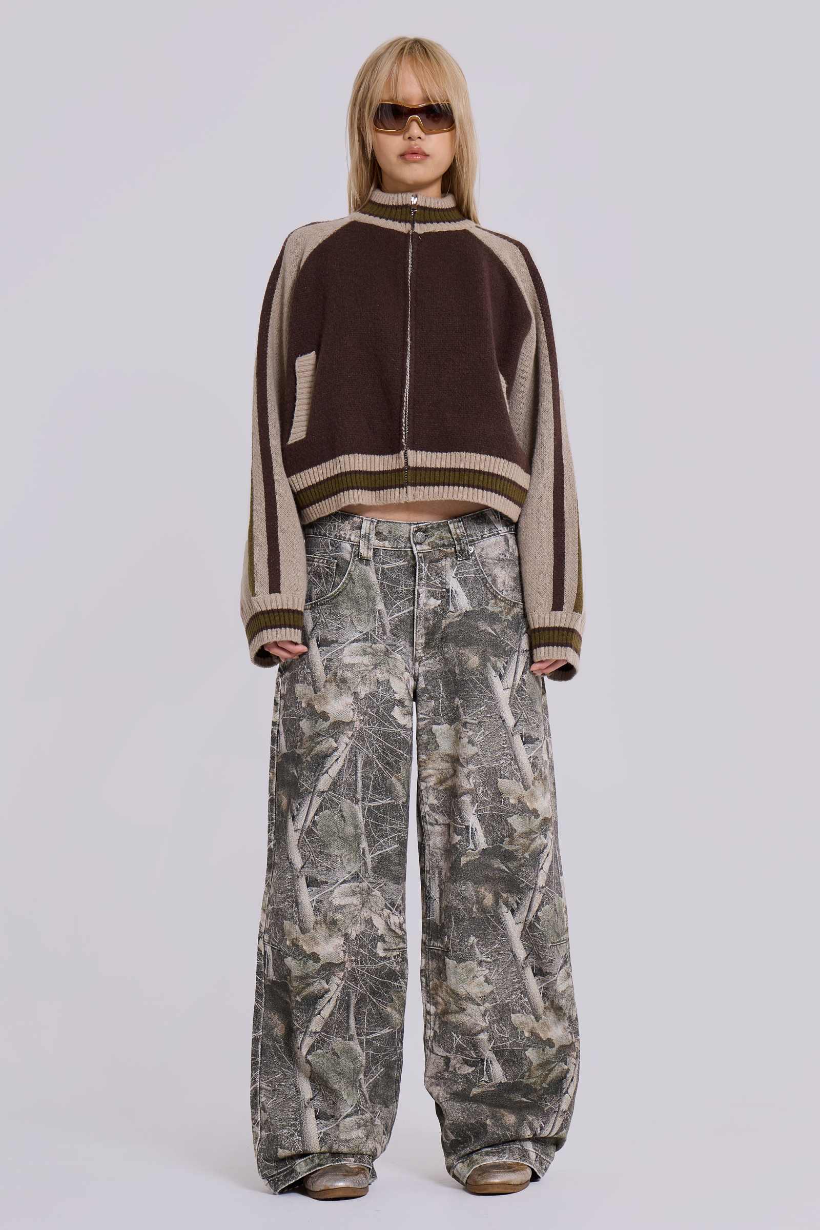 Brown Team 85 Knitted Bomber Jacket