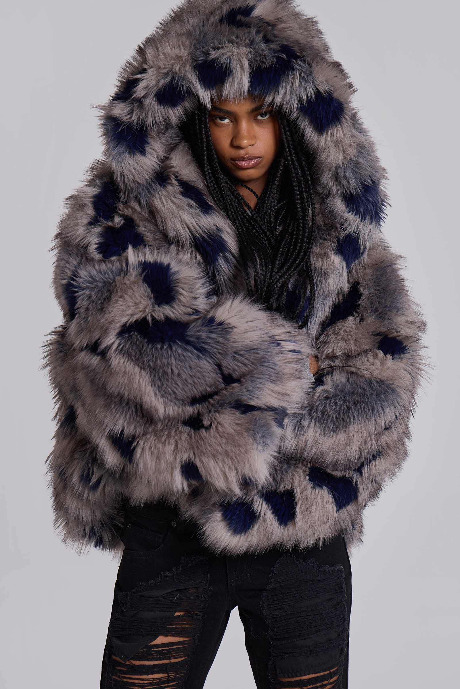 Mara Oversized Faux Fur Coat in Ashen
