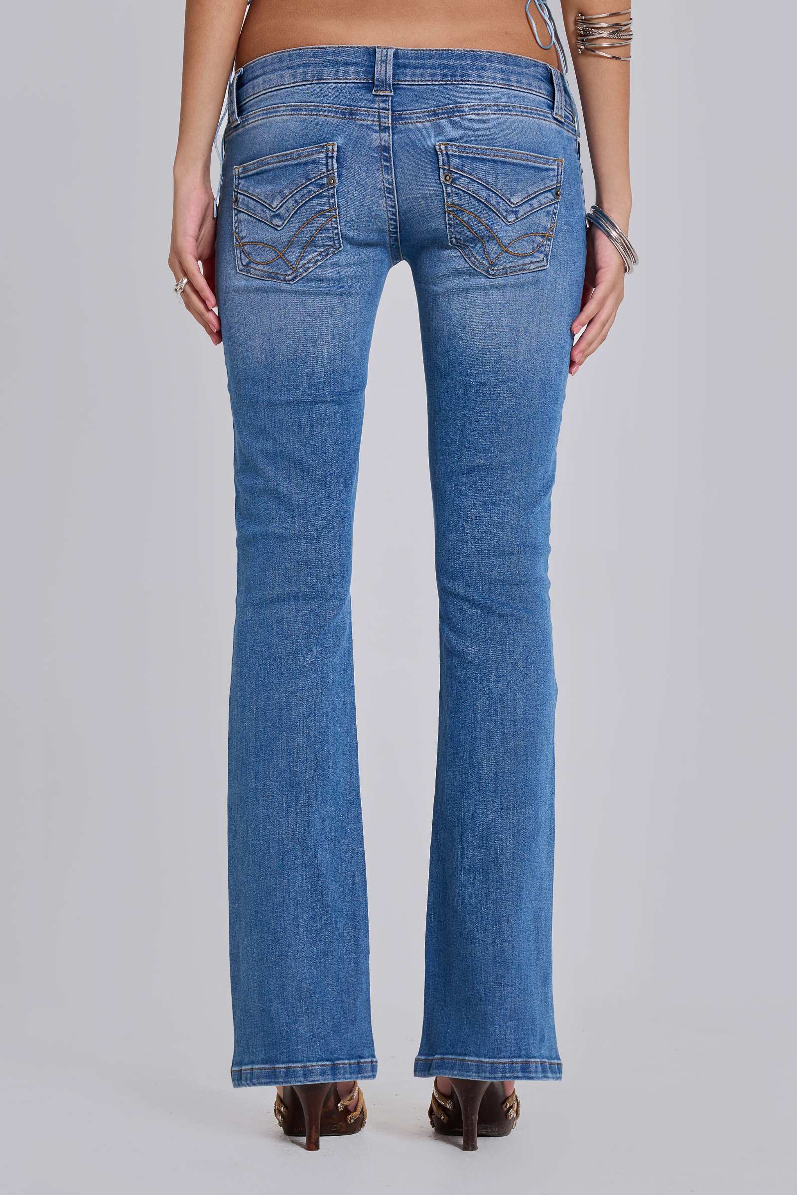 Kelsey Low Rise Skinny Bootcut Jeans in Mid Wash