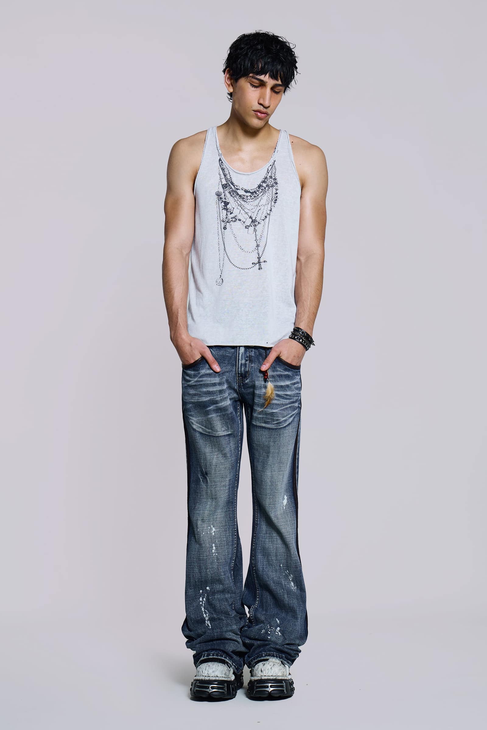 Vintage Blue Feather Drift Bootcut Jeans