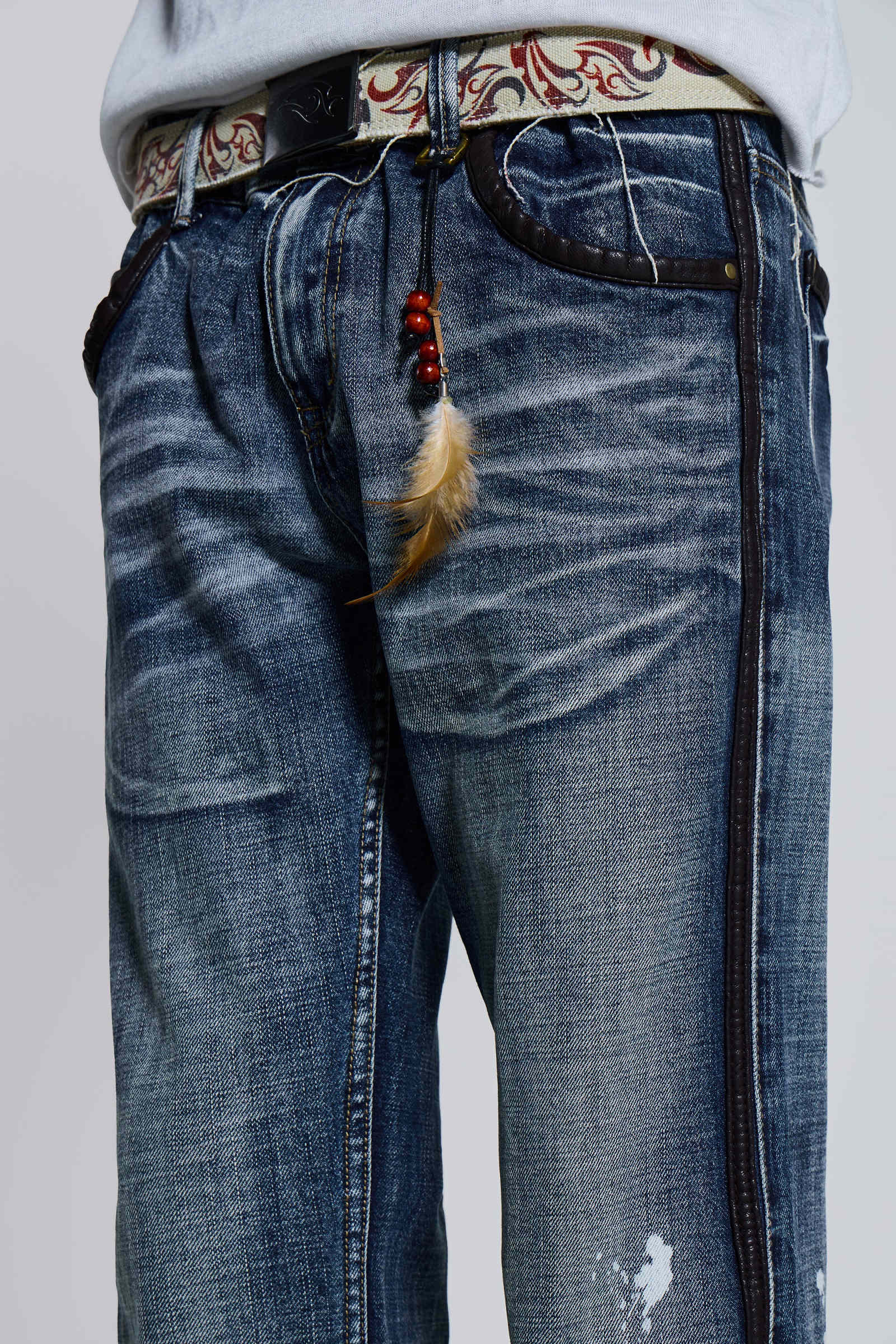 Vintage Blue Feather Drift Bootcut Jeans