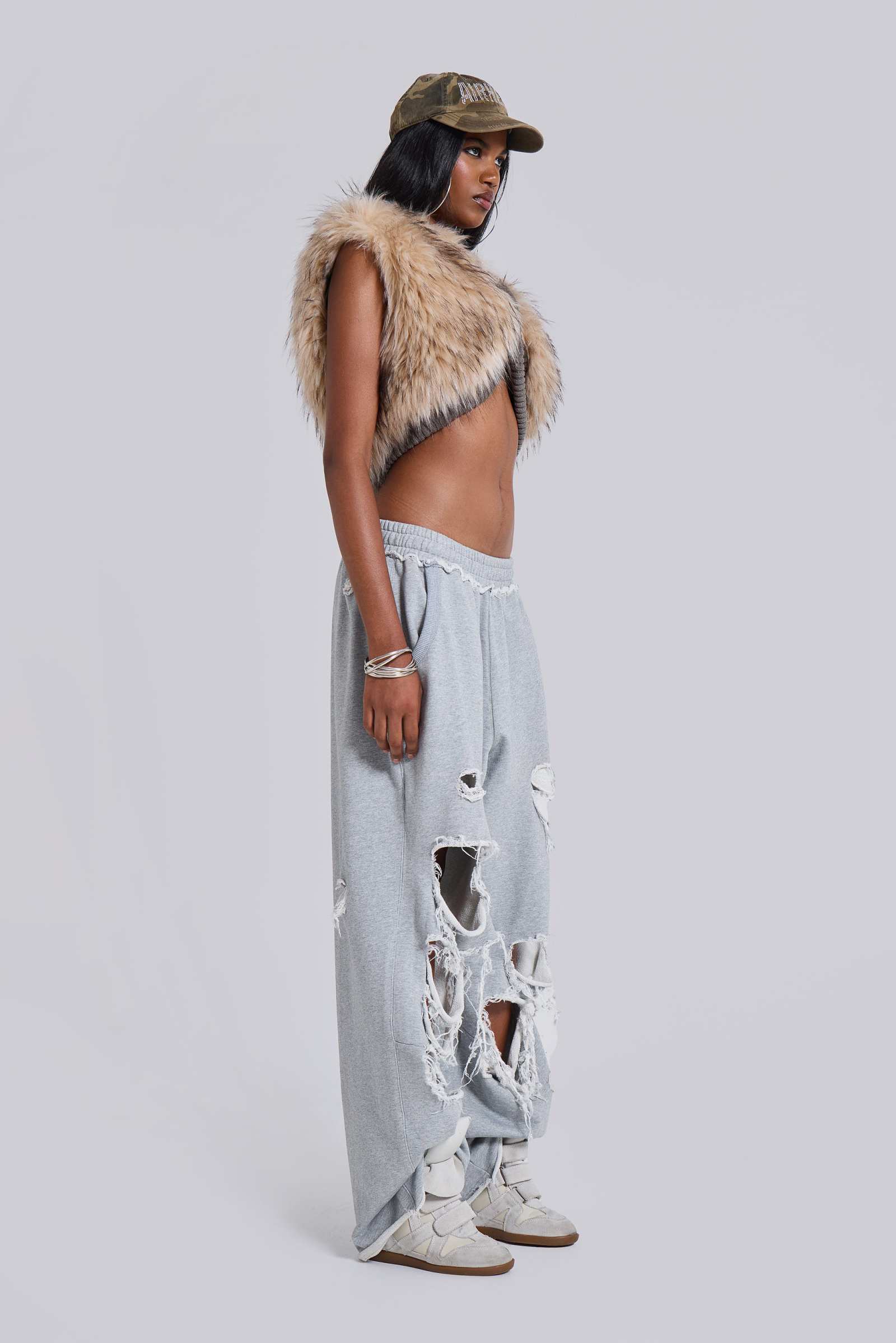 Distressed Grey Marl Baggy Monster Joggers