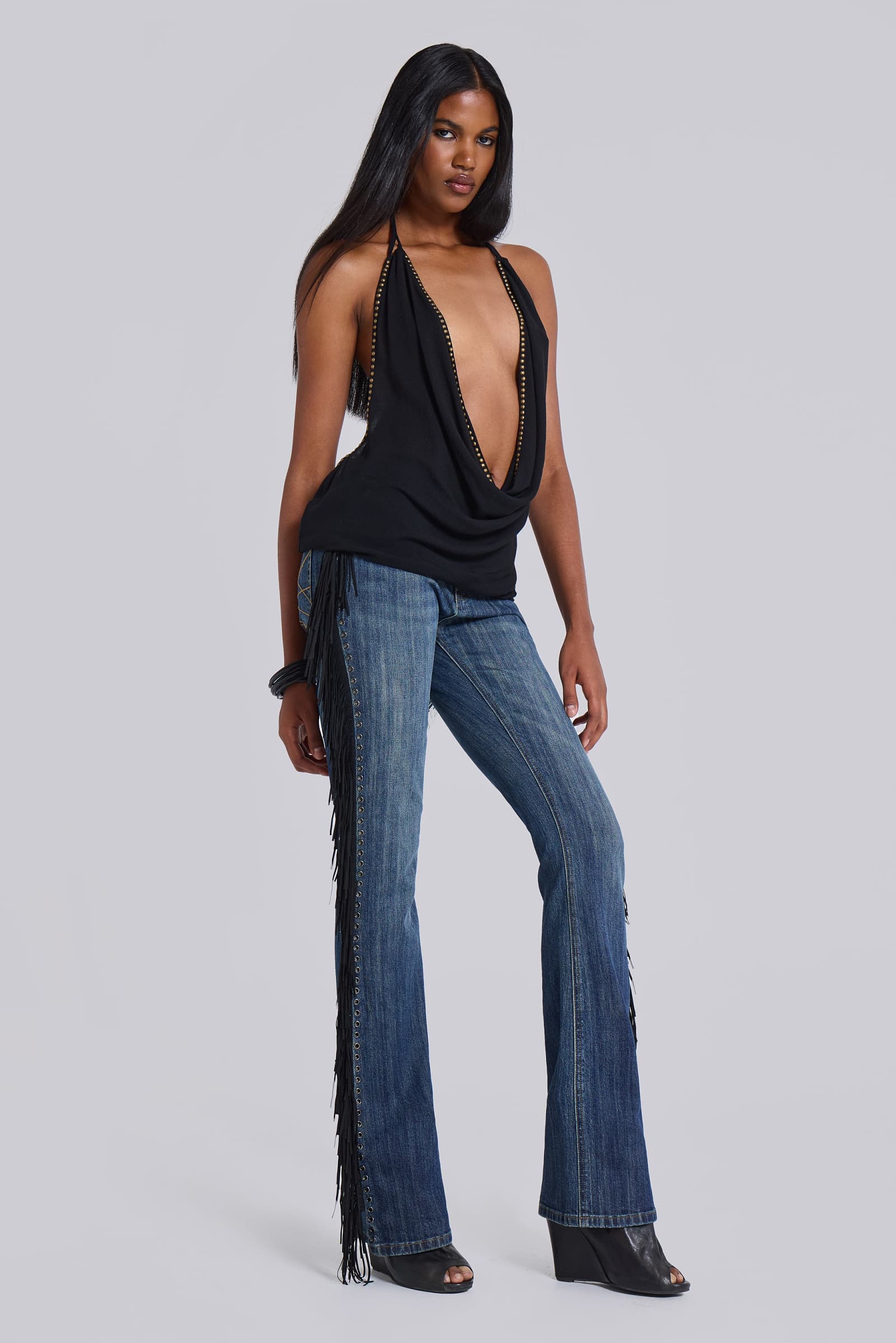 Tatiana Backless Studded Top in Black