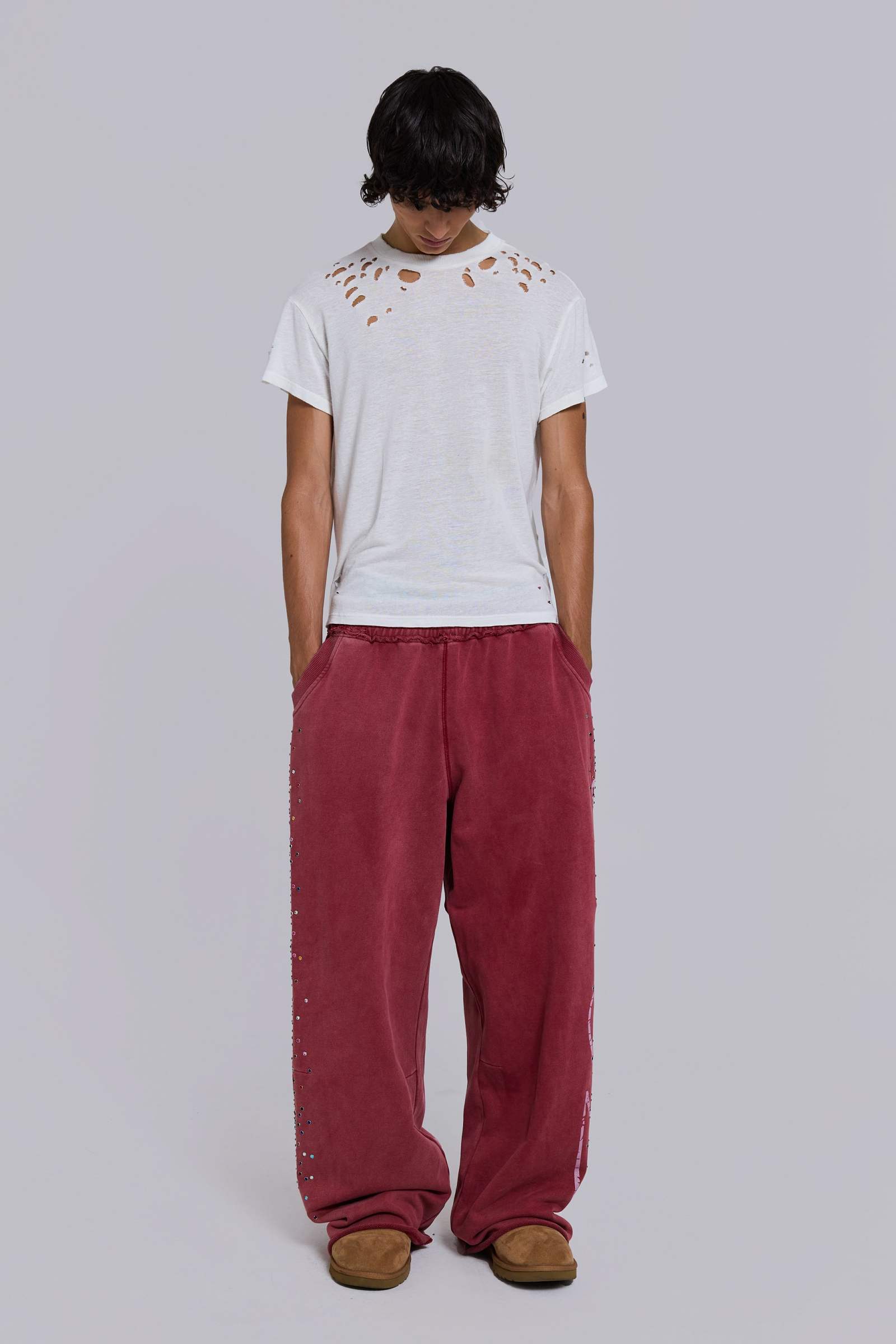 Burgundy Hardcore Jewel Monster Joggers