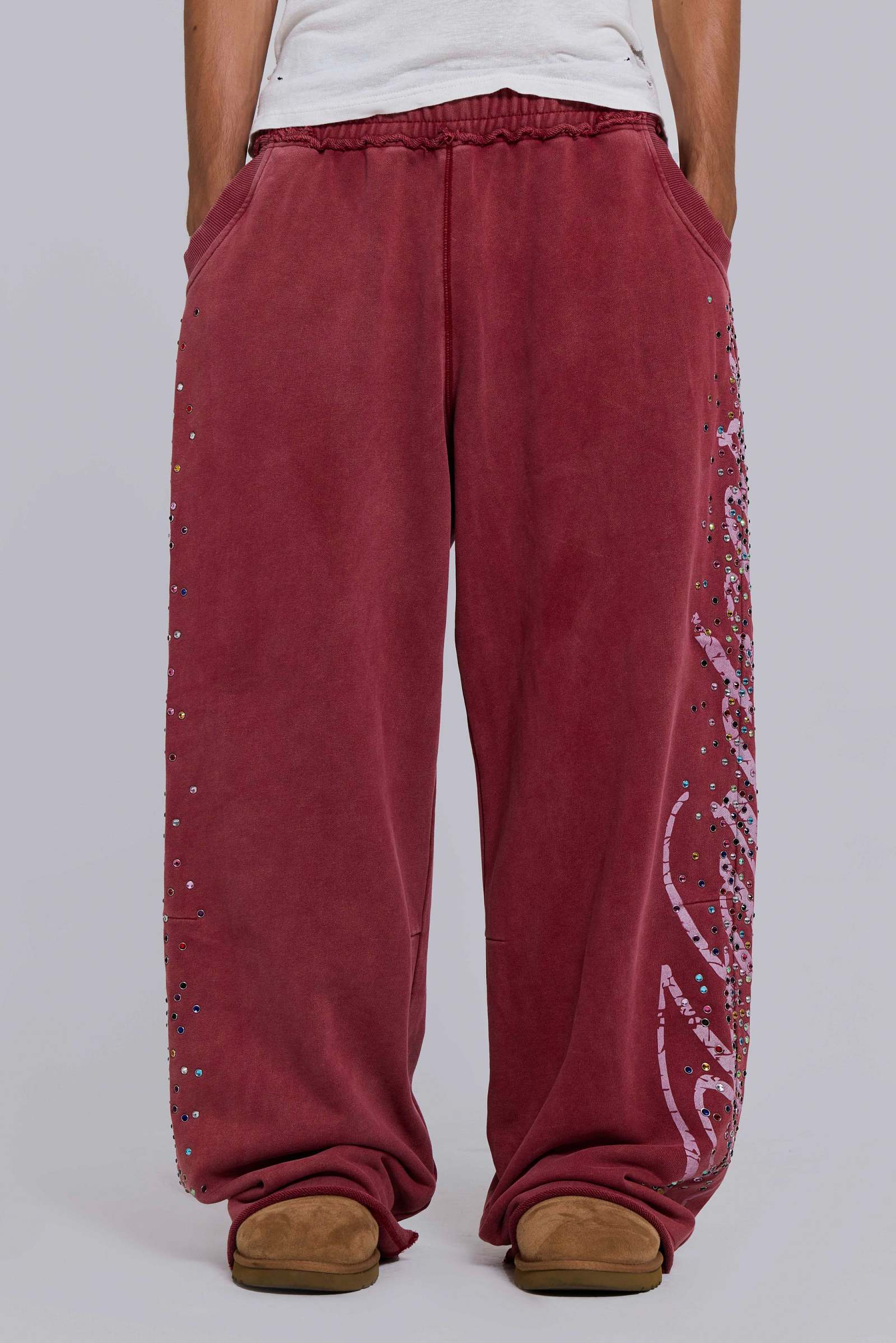 Burgundy Hardcore Jewel Monster Joggers