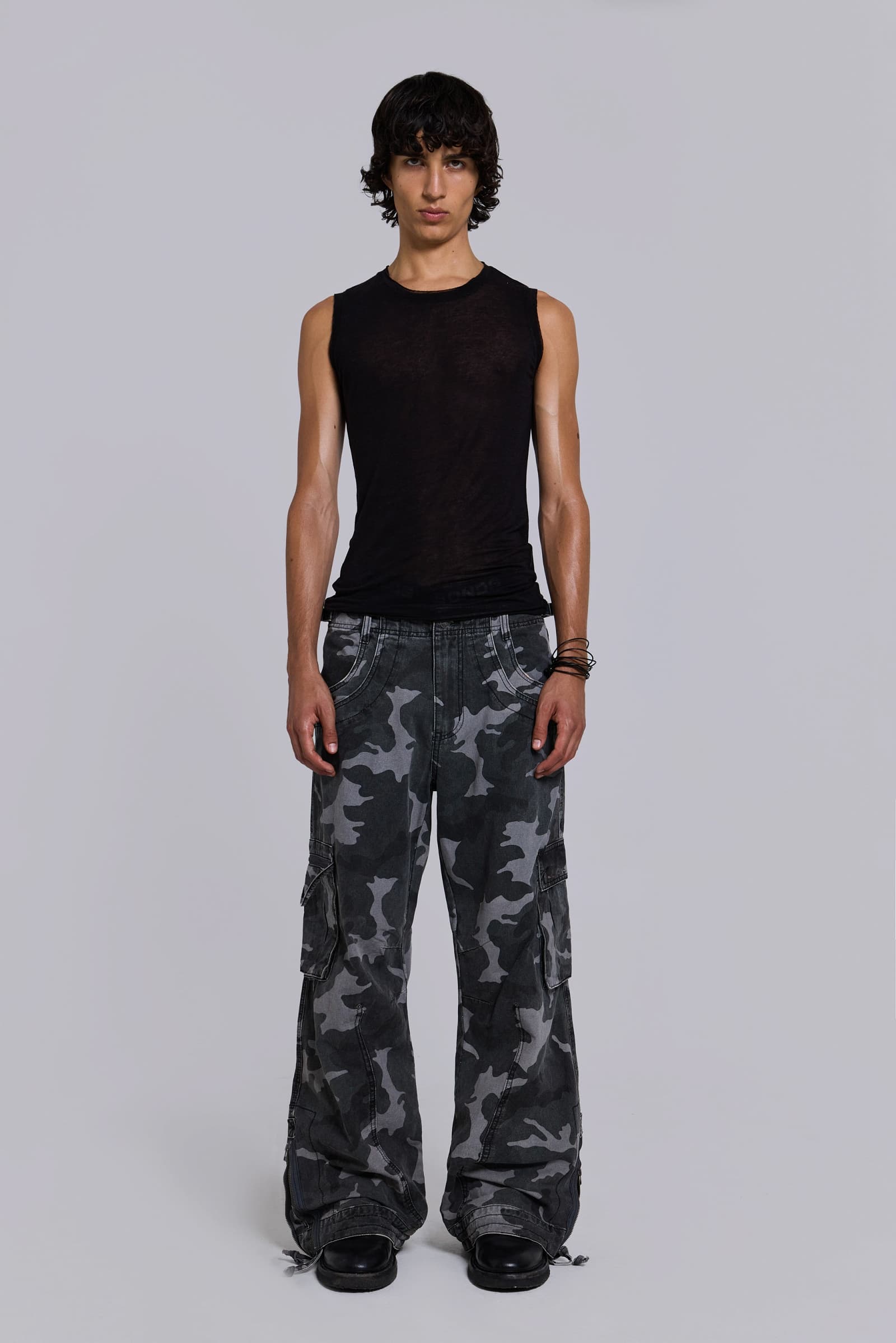 Washed Black Trooper Camo Cargo Pant