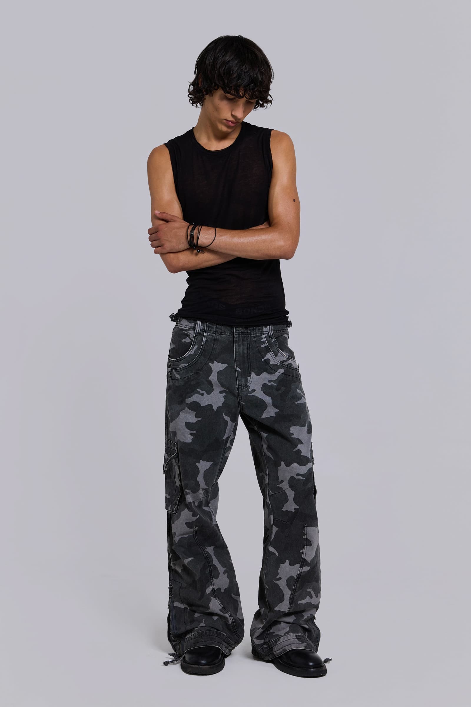 Washed Black Trooper Camo Cargo Pant