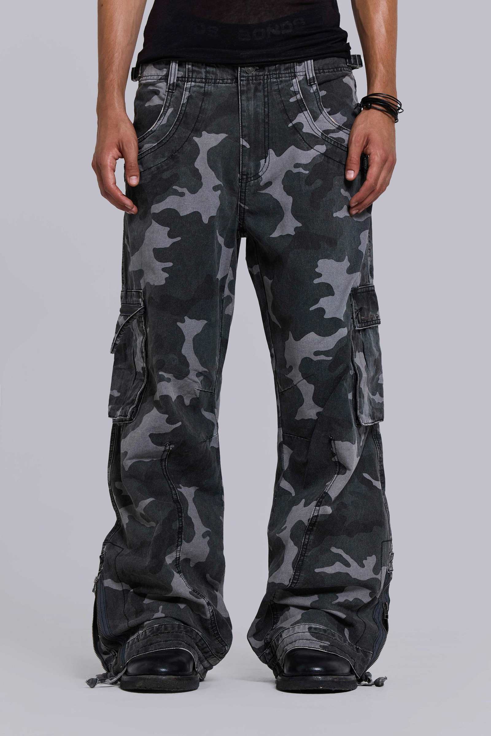 Washed Black Trooper Camo Cargo Pant