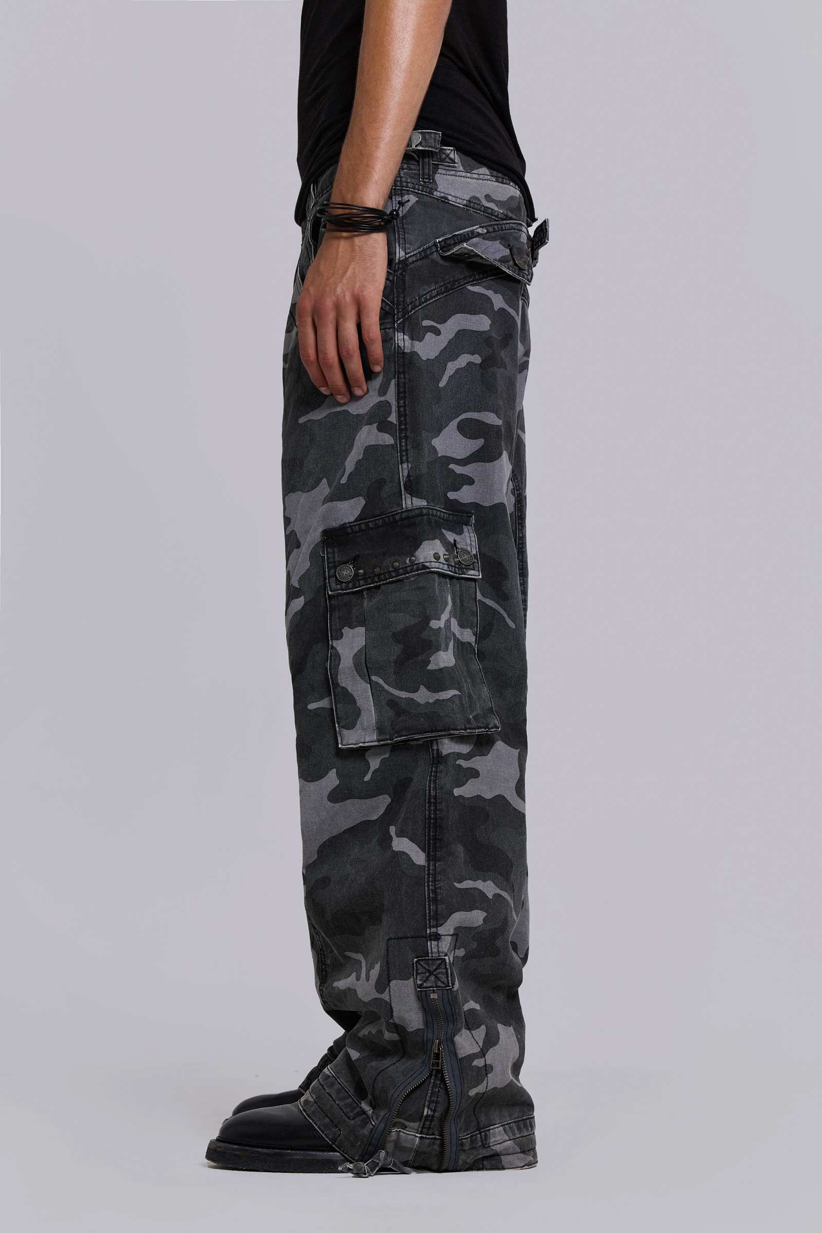 Washed Black Trooper Camo Cargo Pant