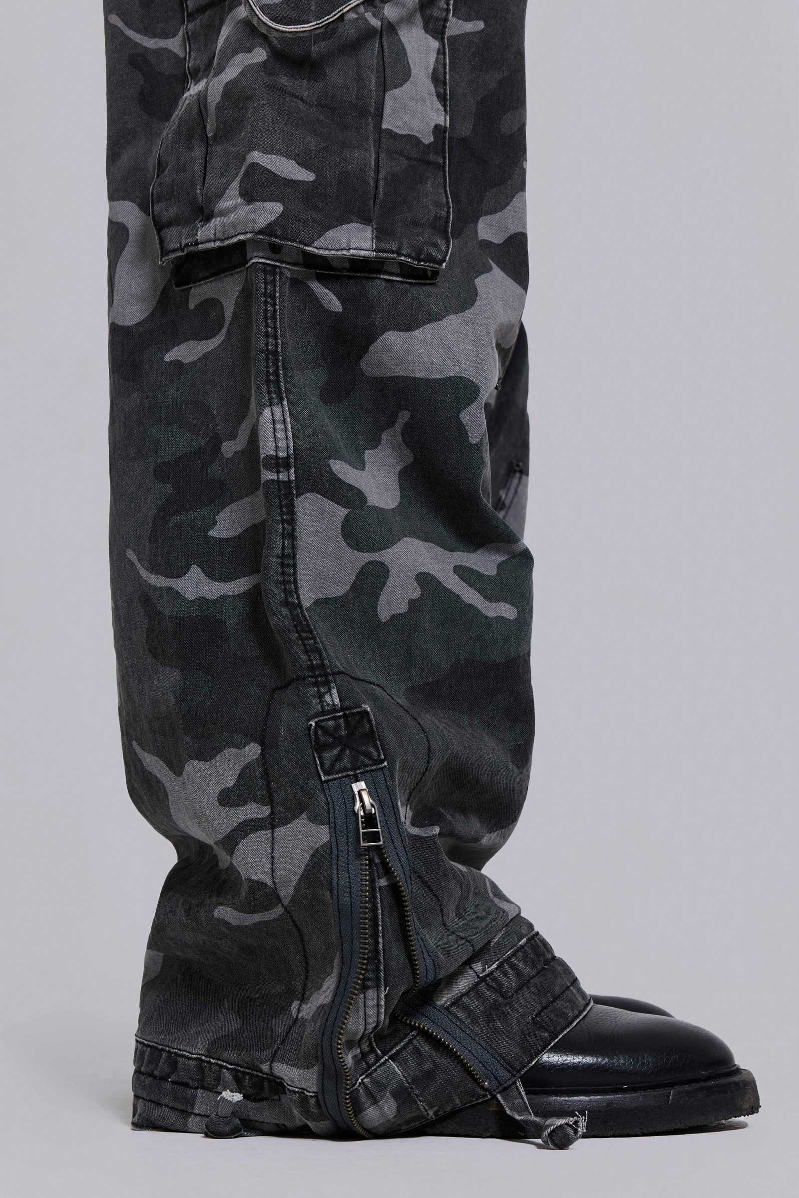 Washed Black Trooper Camo Cargo Pant