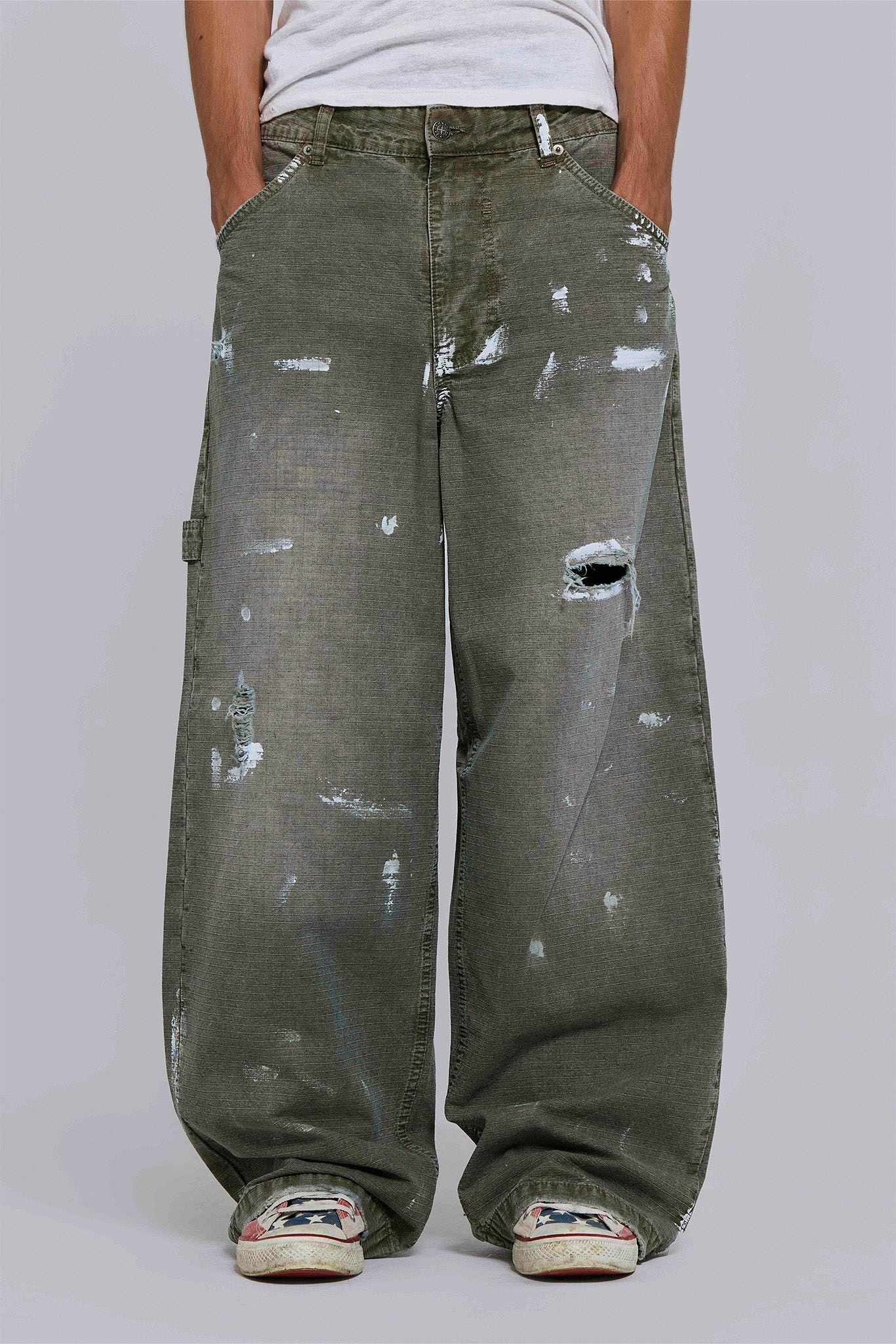 Painted Khaki Ripstop Carpenter Jeans