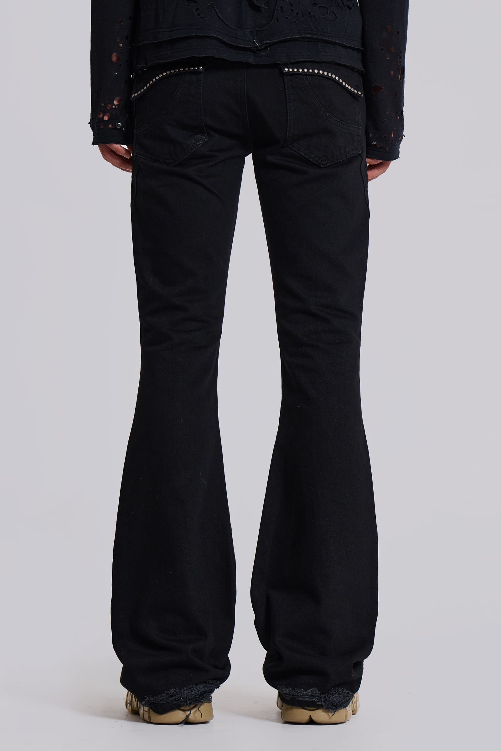 Jet Black Studded Drift Bootcut Jeans