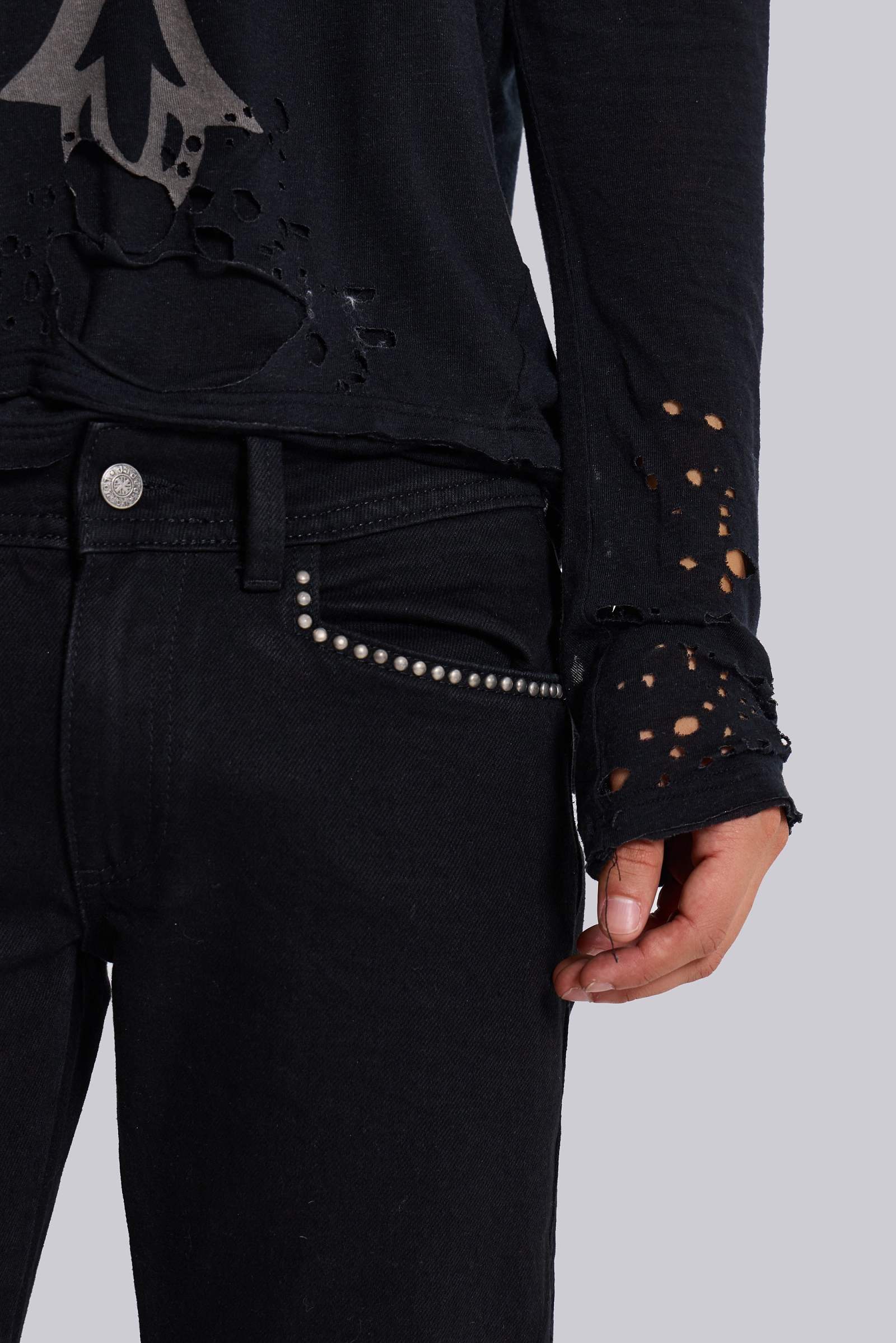 Jet Black Studded Drift Bootcut Jeans