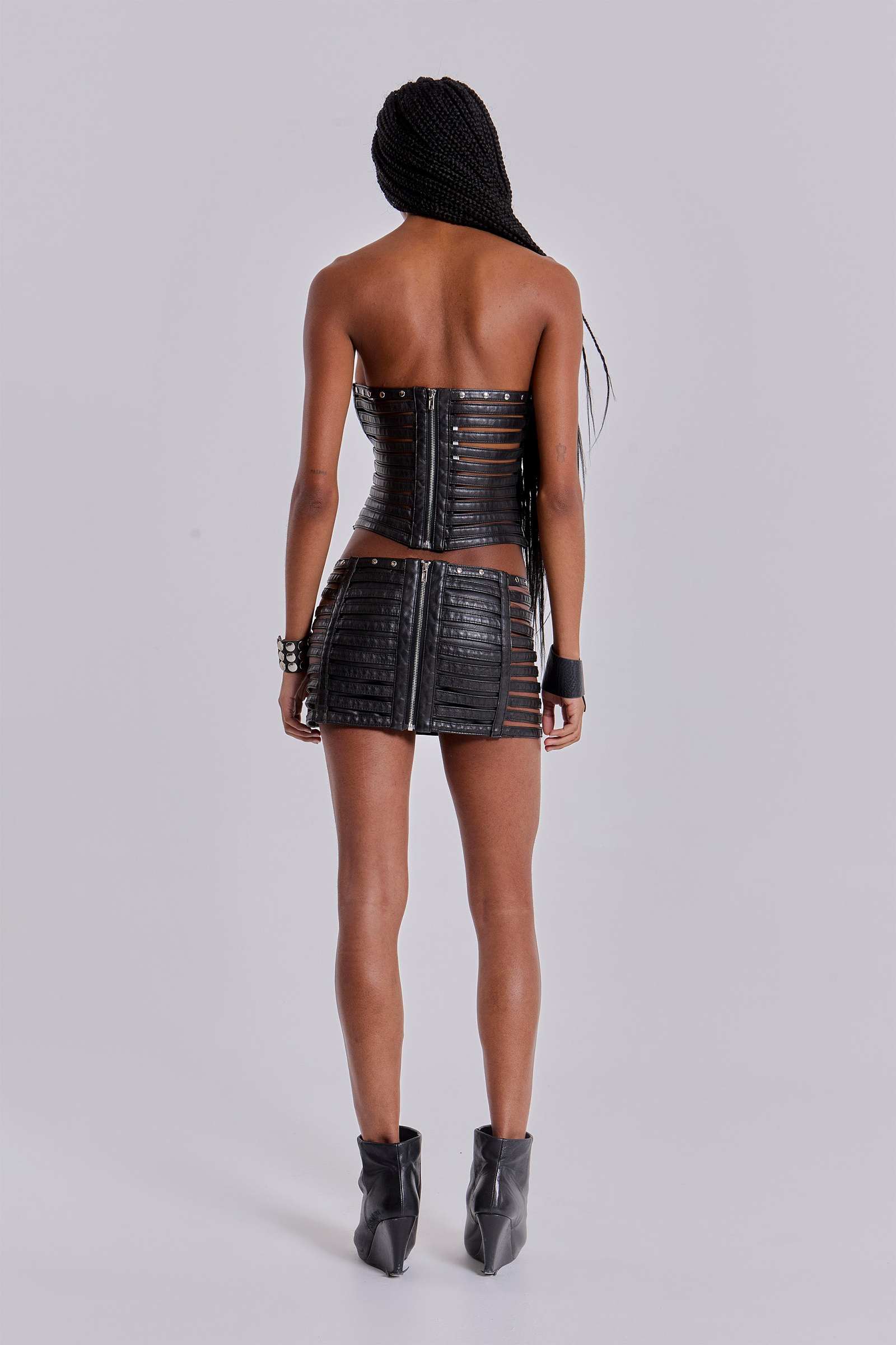 Nyxen Slashed Faux Leather Corset Top