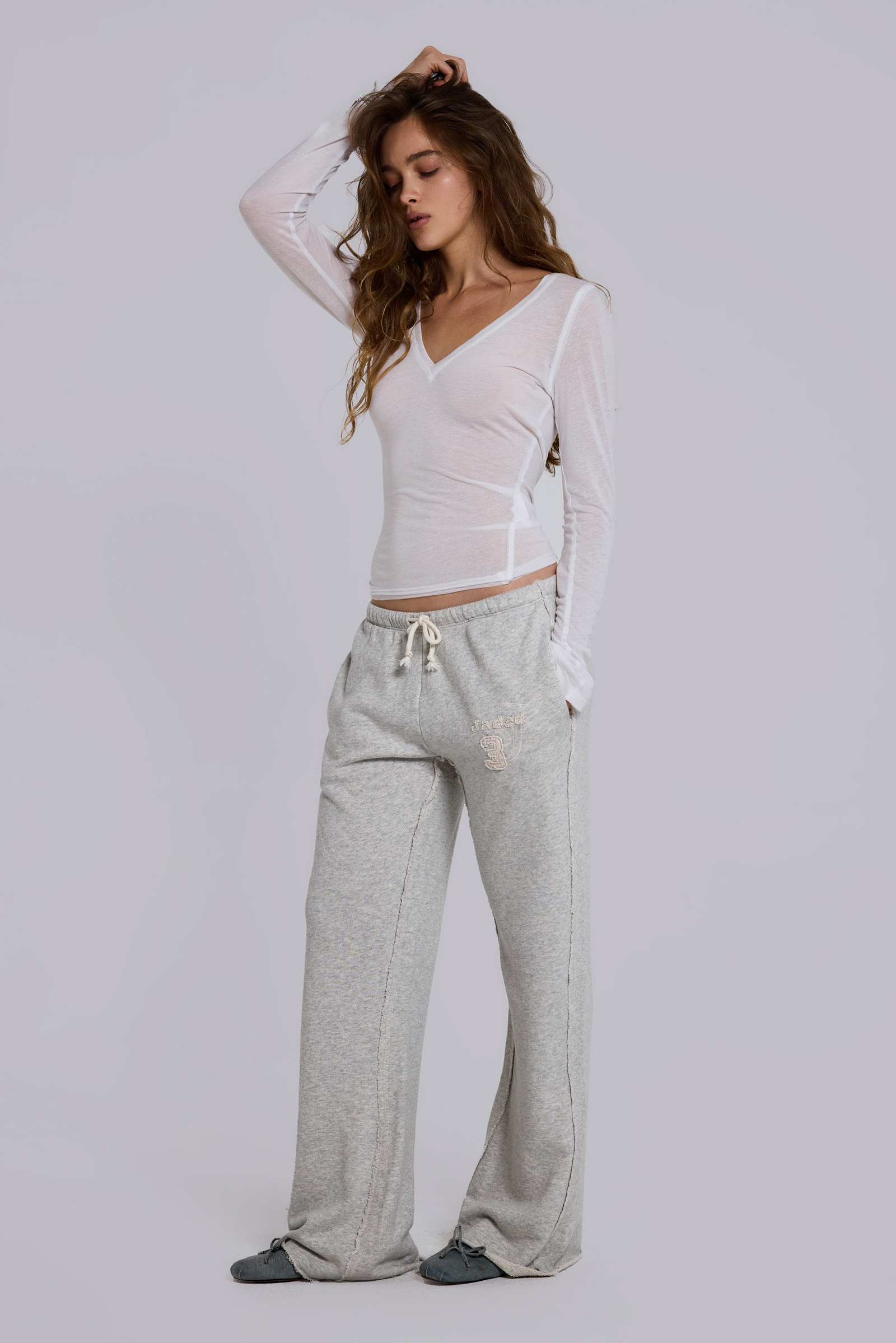 Cleo Slouchy Bootcut Jogger in Grey Marl