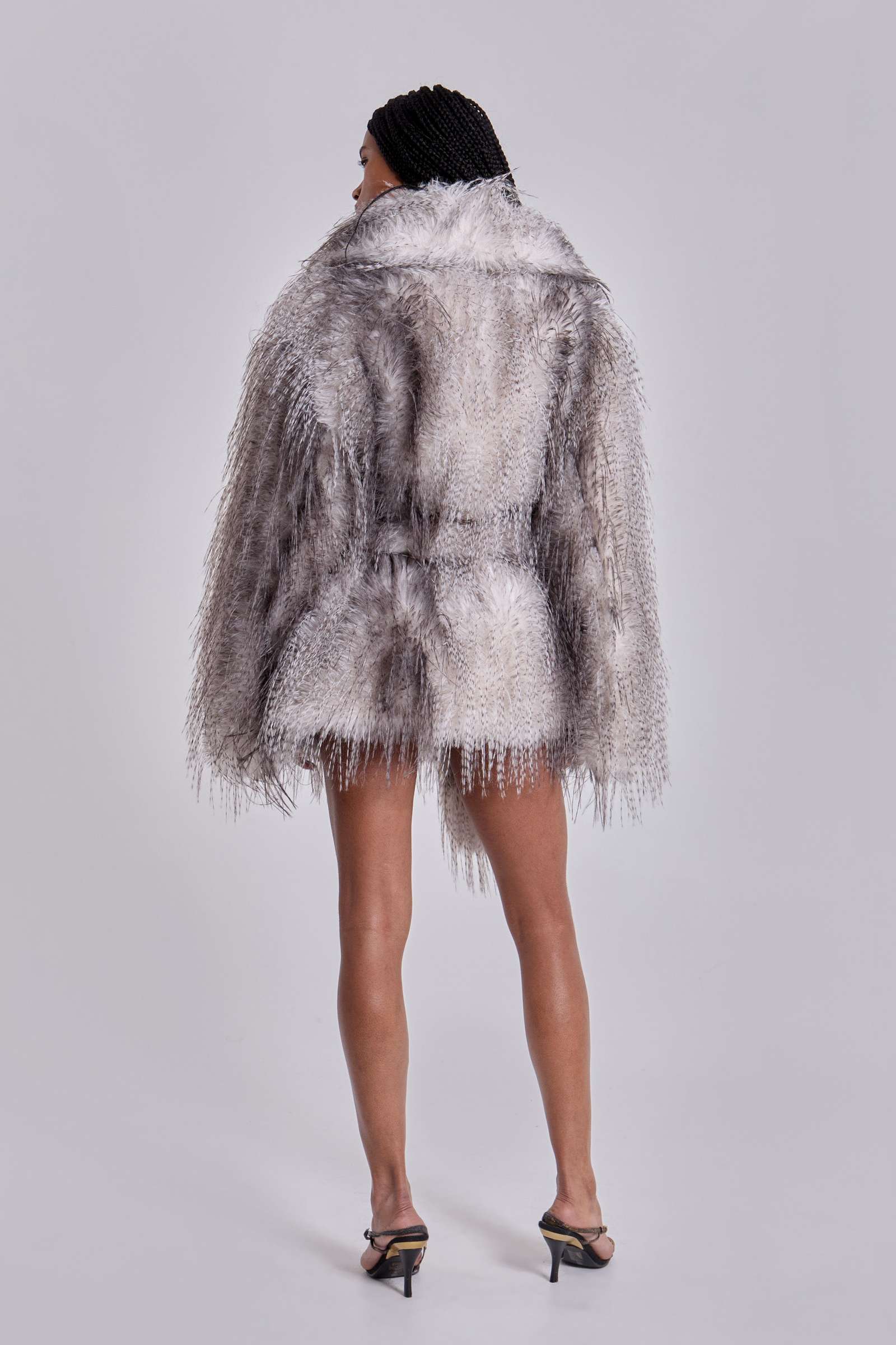 Haka Faux Feather Fur Belted Coat