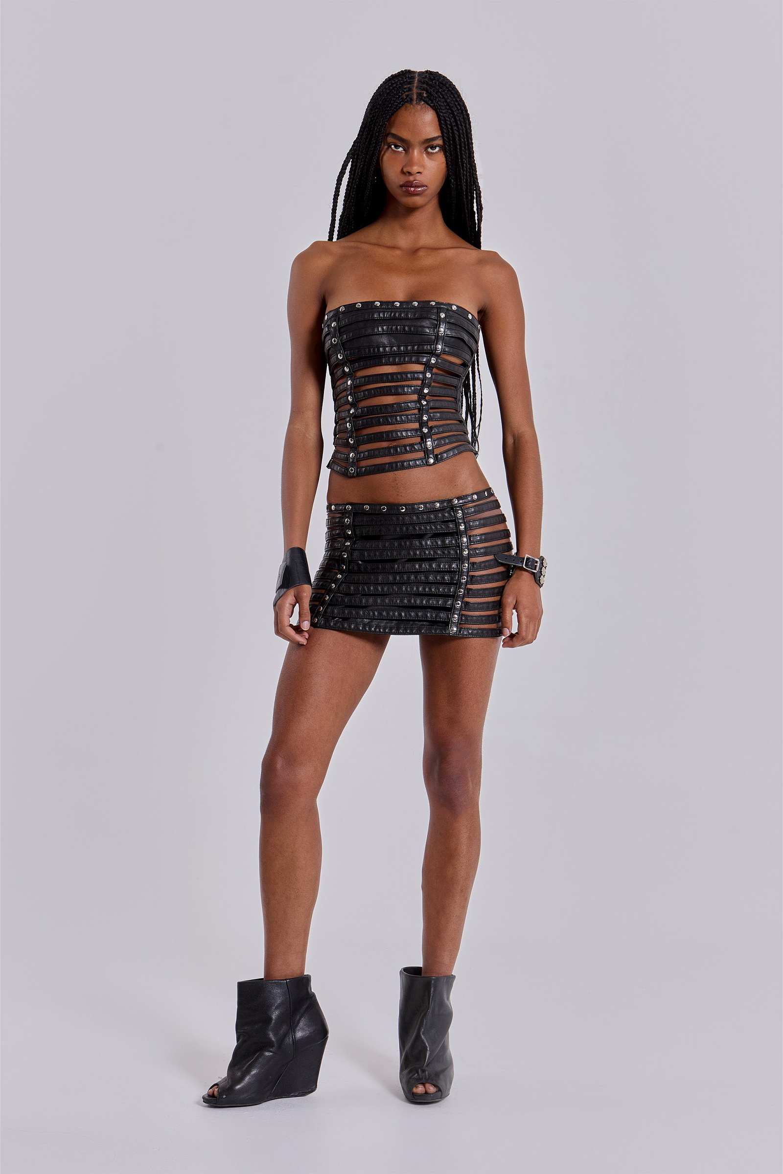 Nyxen Slashed Faux Leather Corset Top