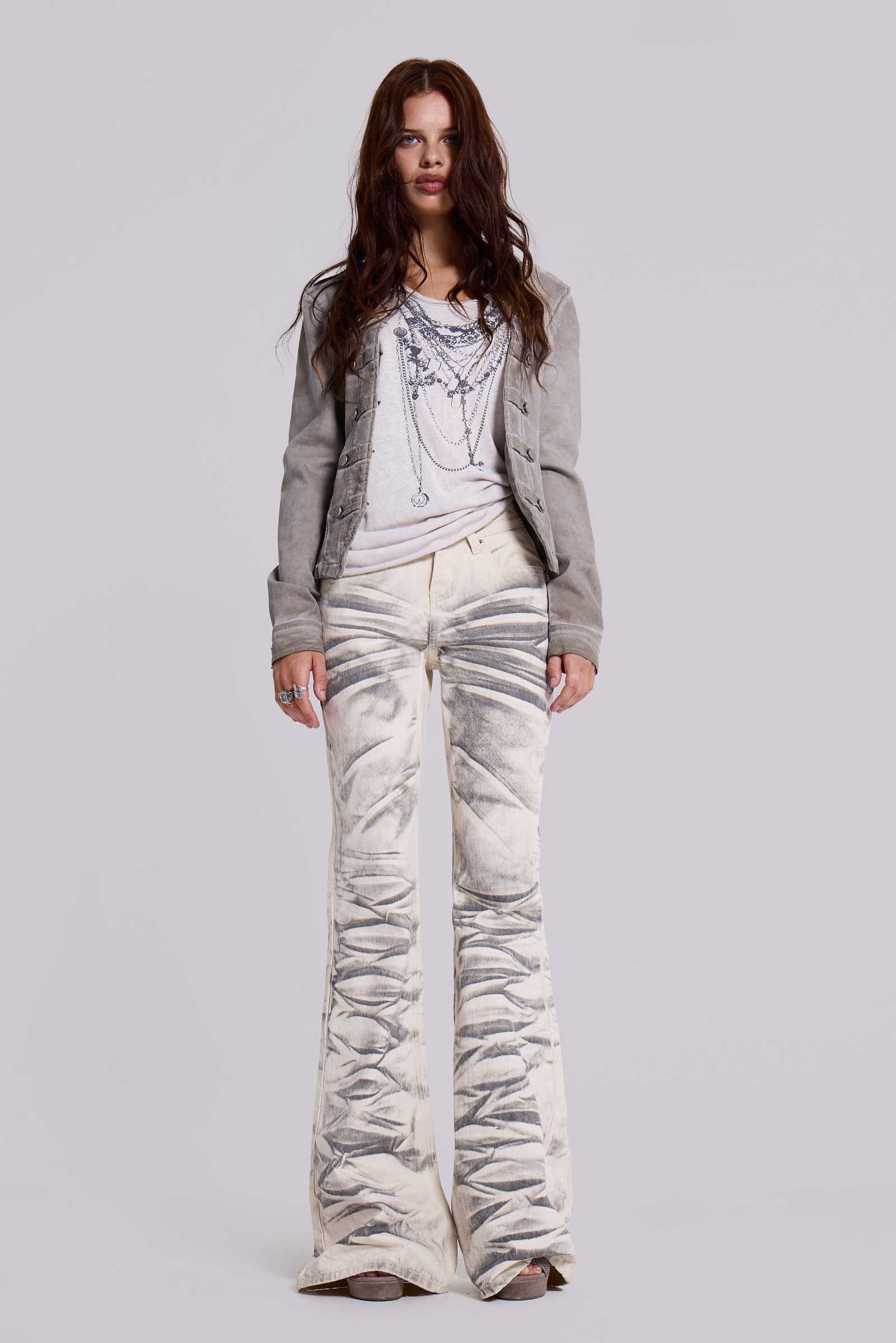 Arctic White Drift Flared Jeans