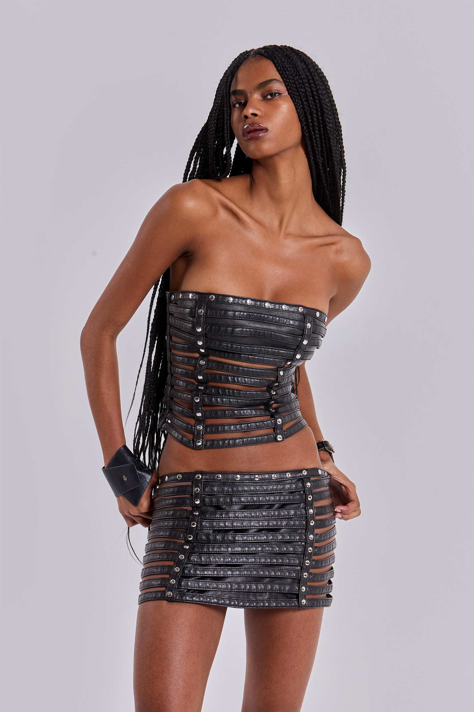 Nyxen Slashed Faux Leather Corset Top