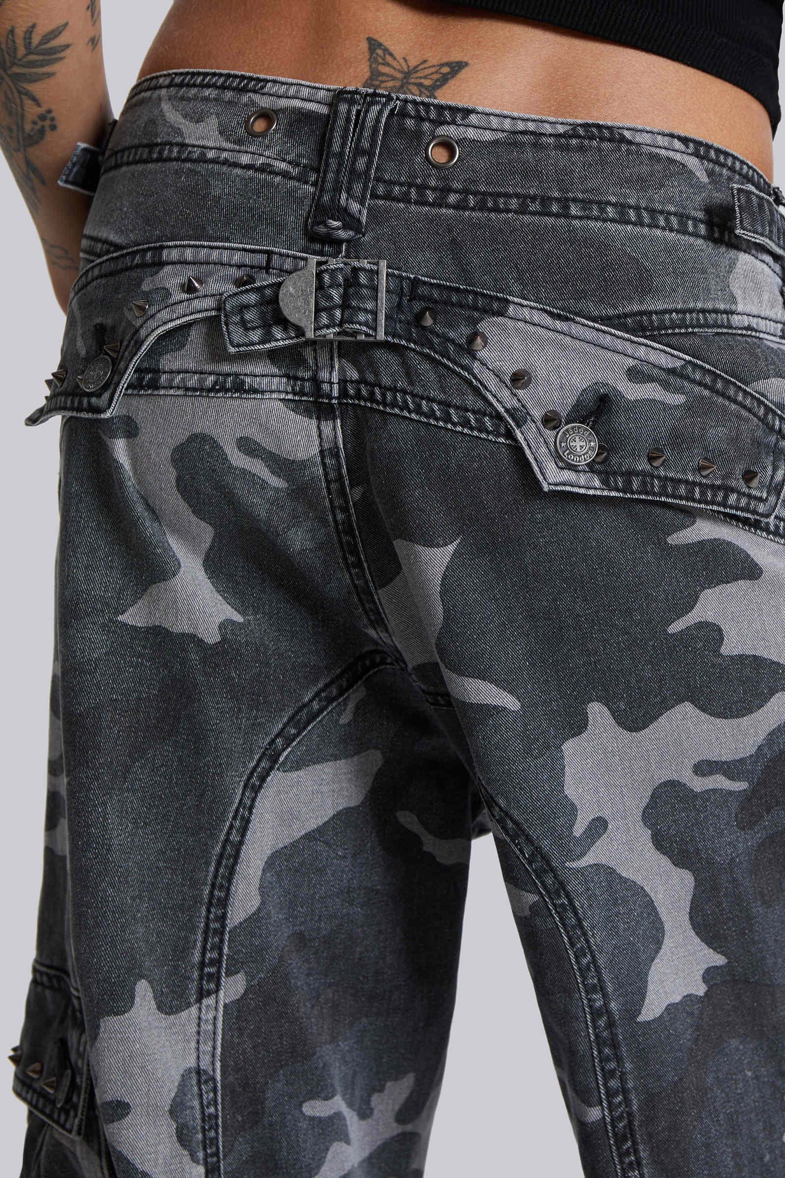 Washed Black Trooper Camo Cargo Pant