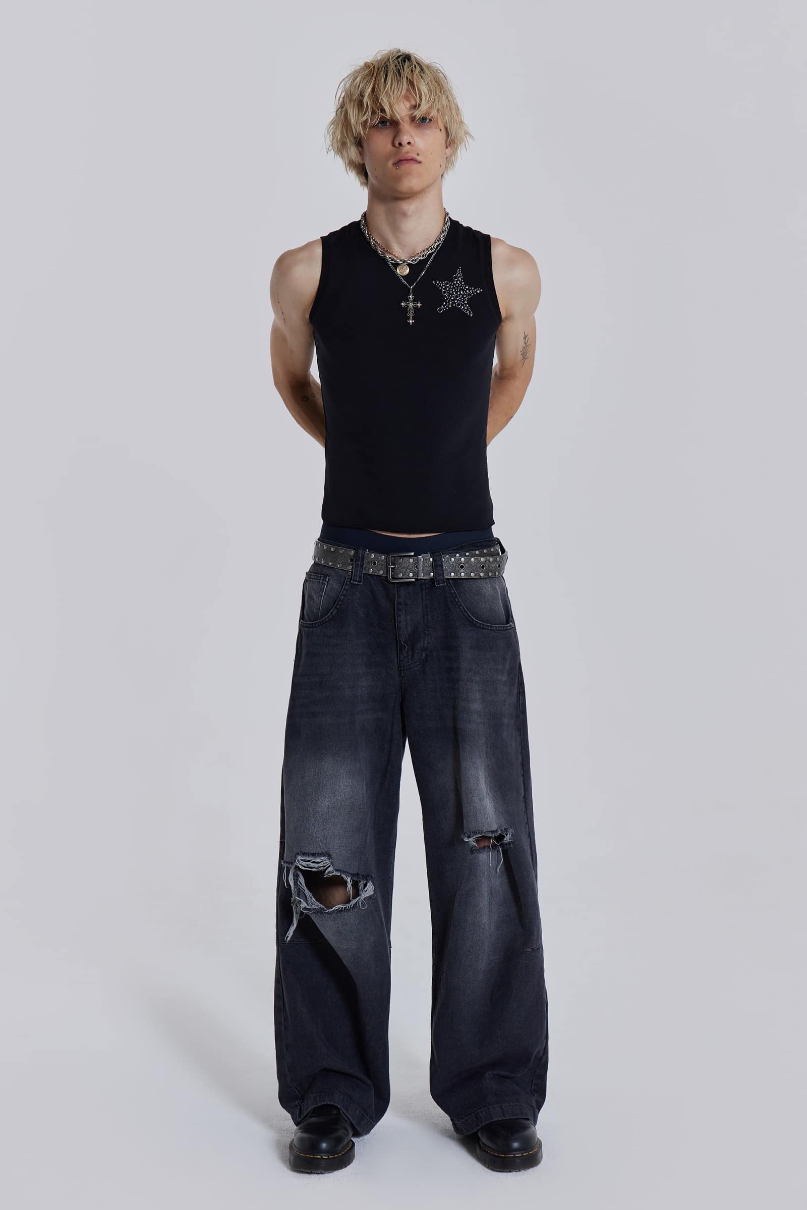 Washed Black Busted Colossus Baggy Jeans