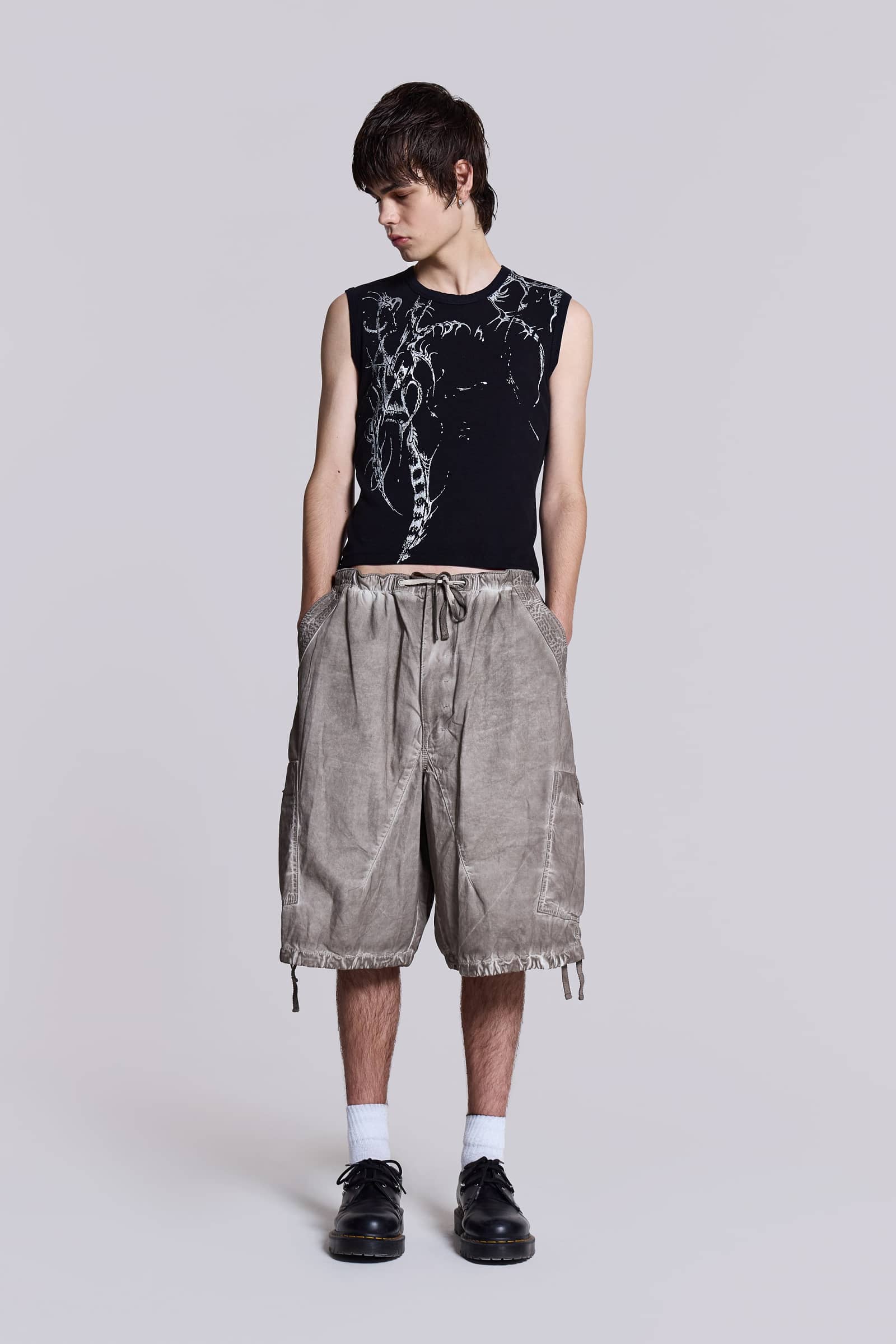 Stone Oil Wash Parachute Baggy Shorts