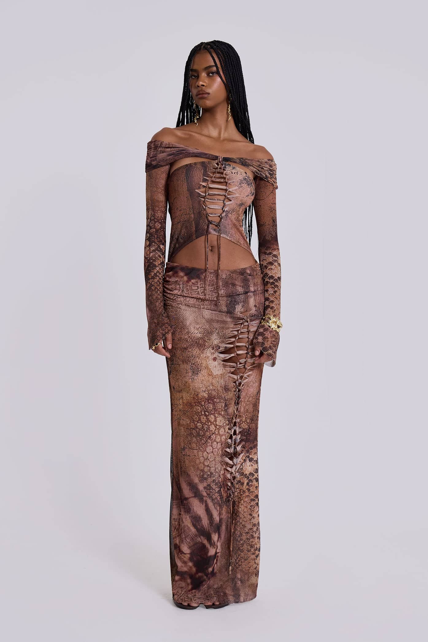 Dahna Macrame Mesh Maxi Dress