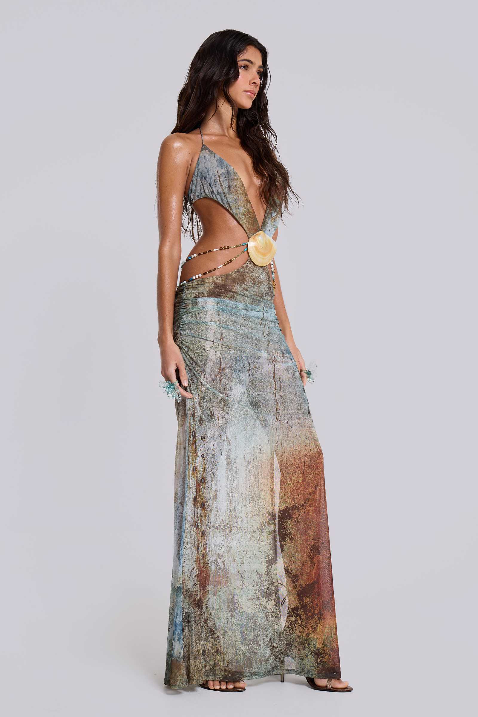 Shop Vida Backless Maxi Dress With Shell Trim | Jaded London Shop Vida Backless Maxi Dress With Shell Trim | Jaded London