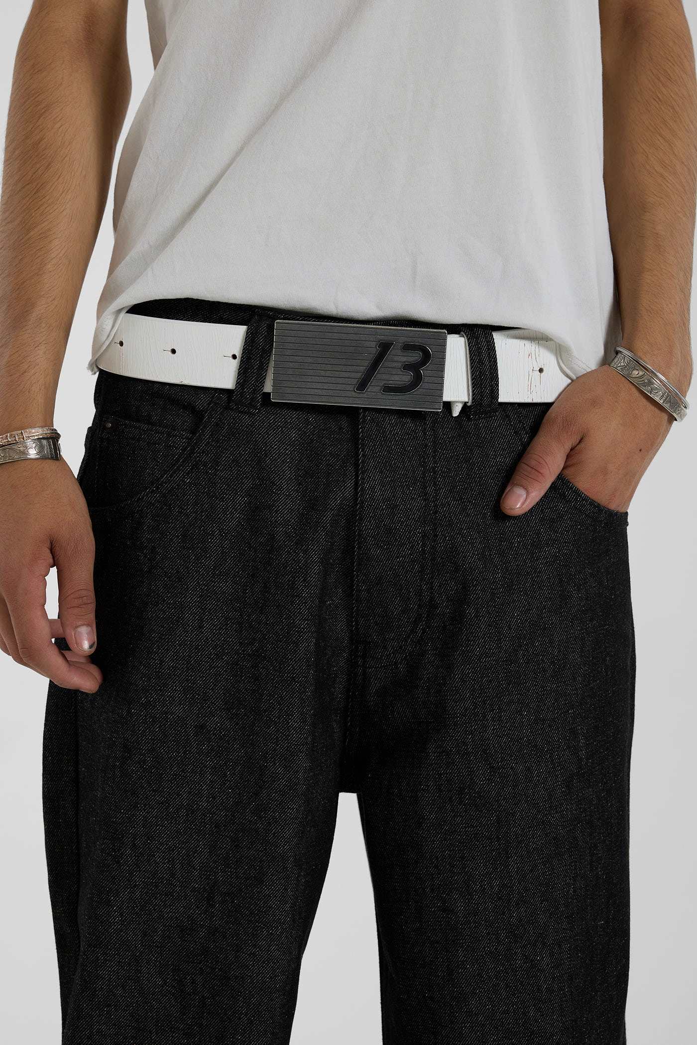 13 White Leather Belt