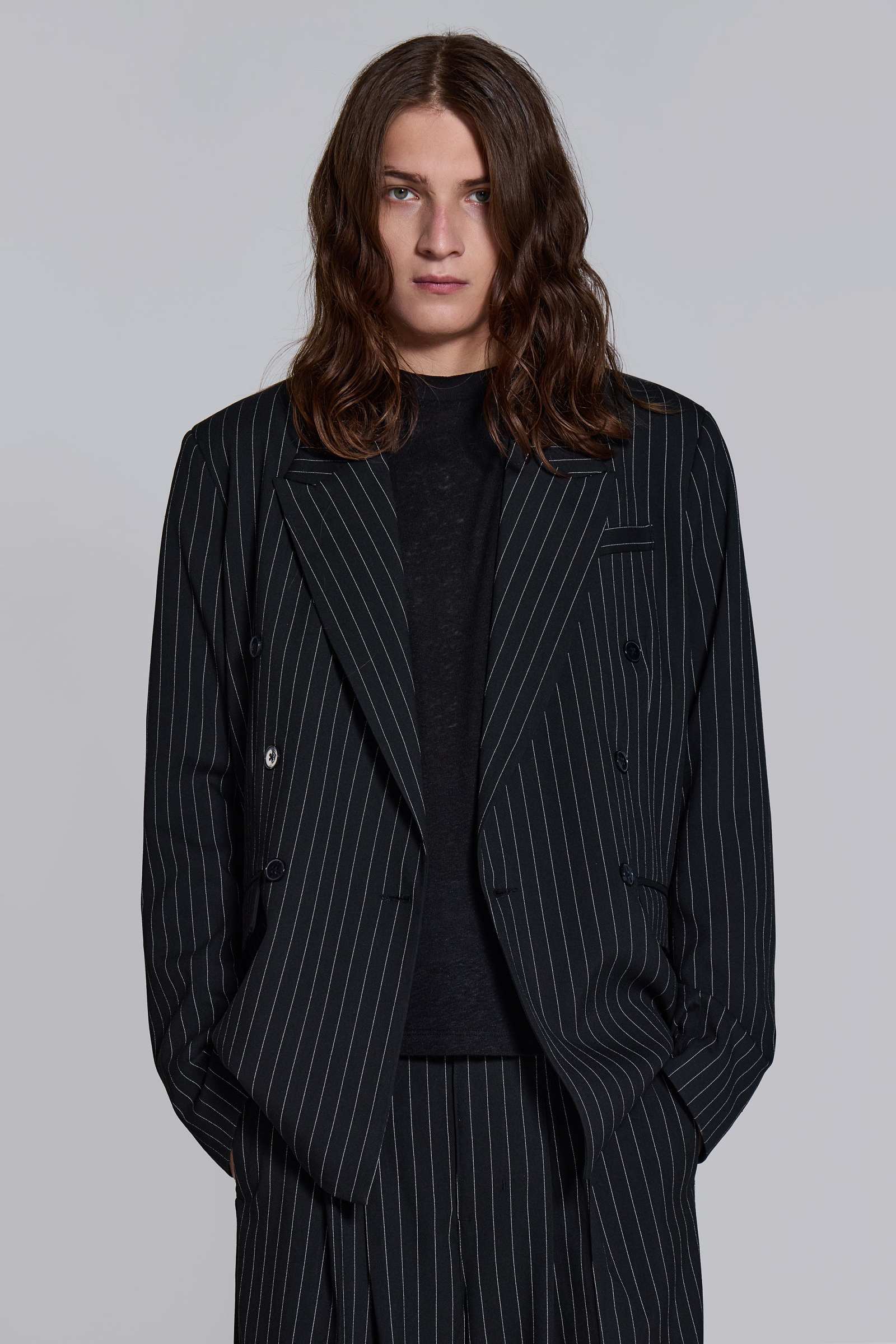 Goliath Pinstripe Double Breasted Boxy Blazer