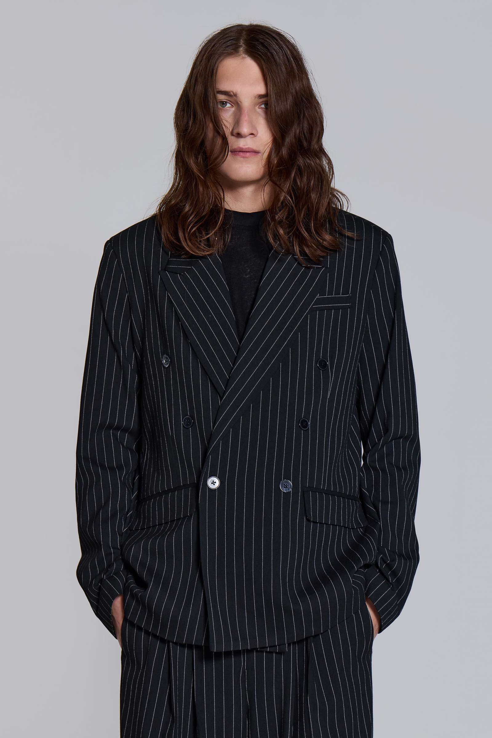 Goliath Pinstripe Double Breasted Boxy Blazer | Jaded London