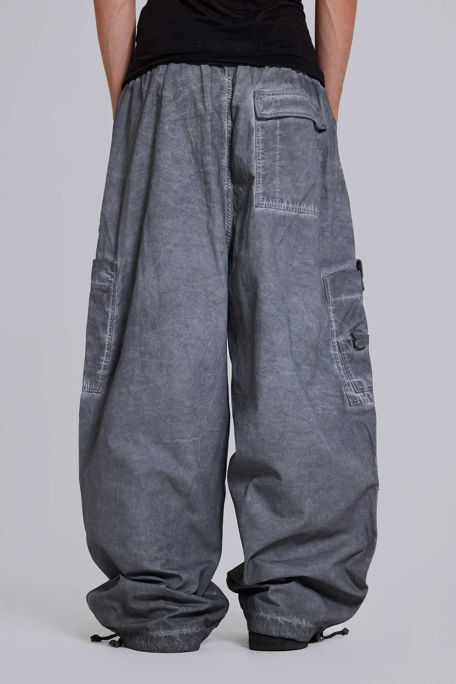 Black Oil Wash Parachute Pants