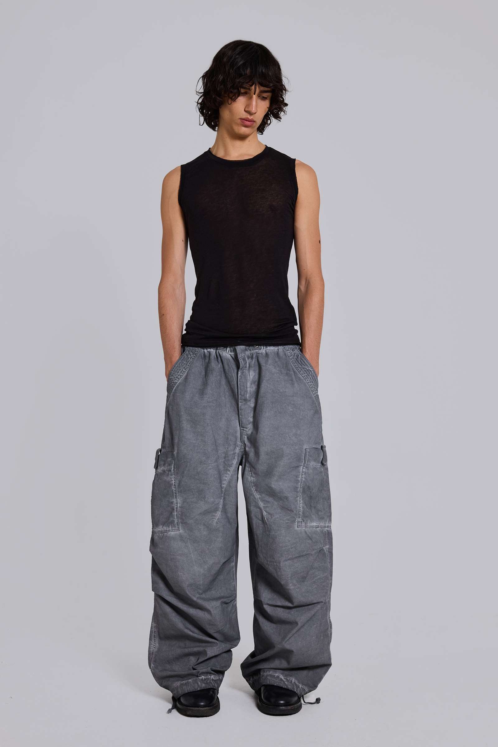 Black Oil Wash Parachute Pants