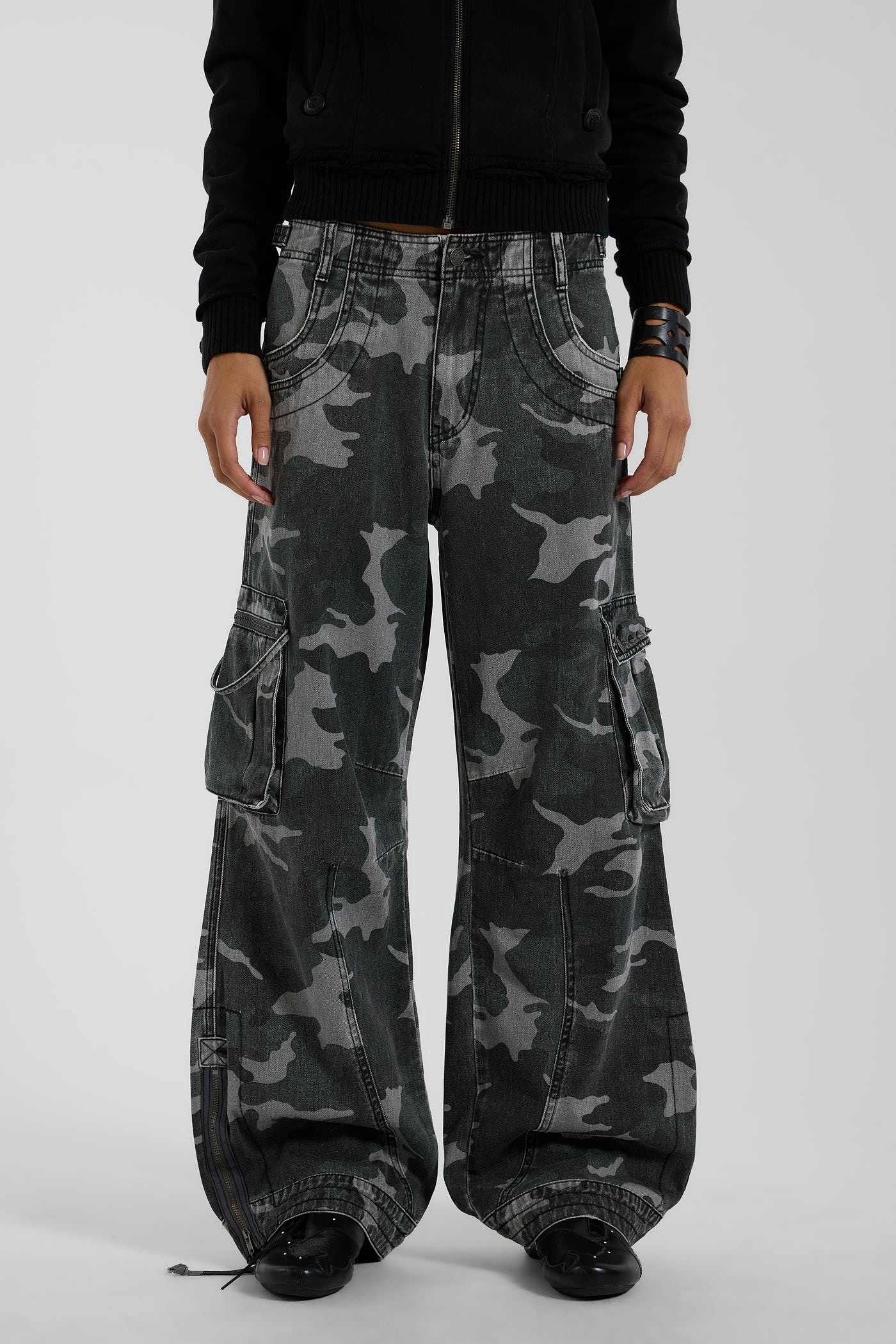 Washed Black Trooper Camo Cargo Pant