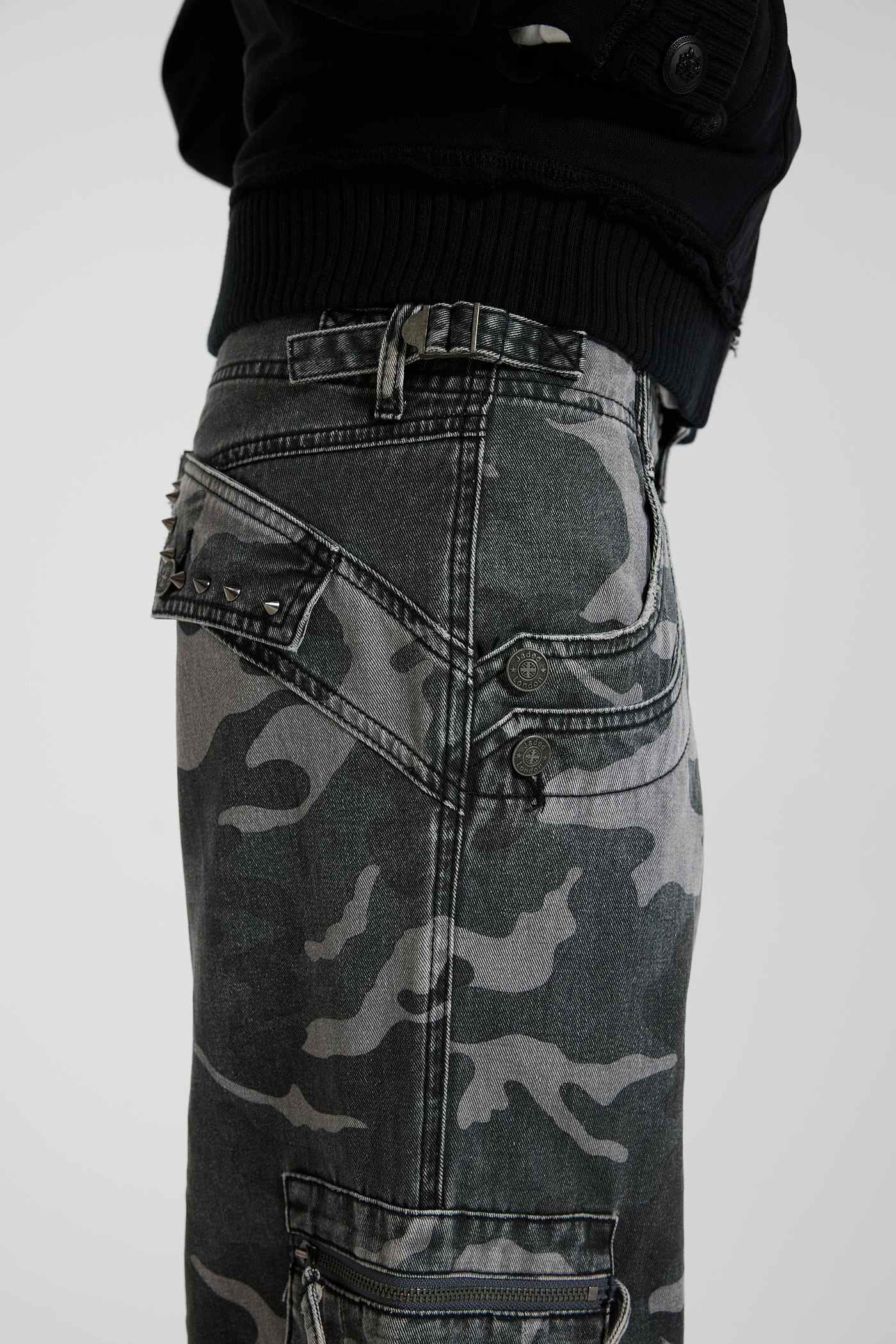 Washed Black Trooper Camo Cargo Pant